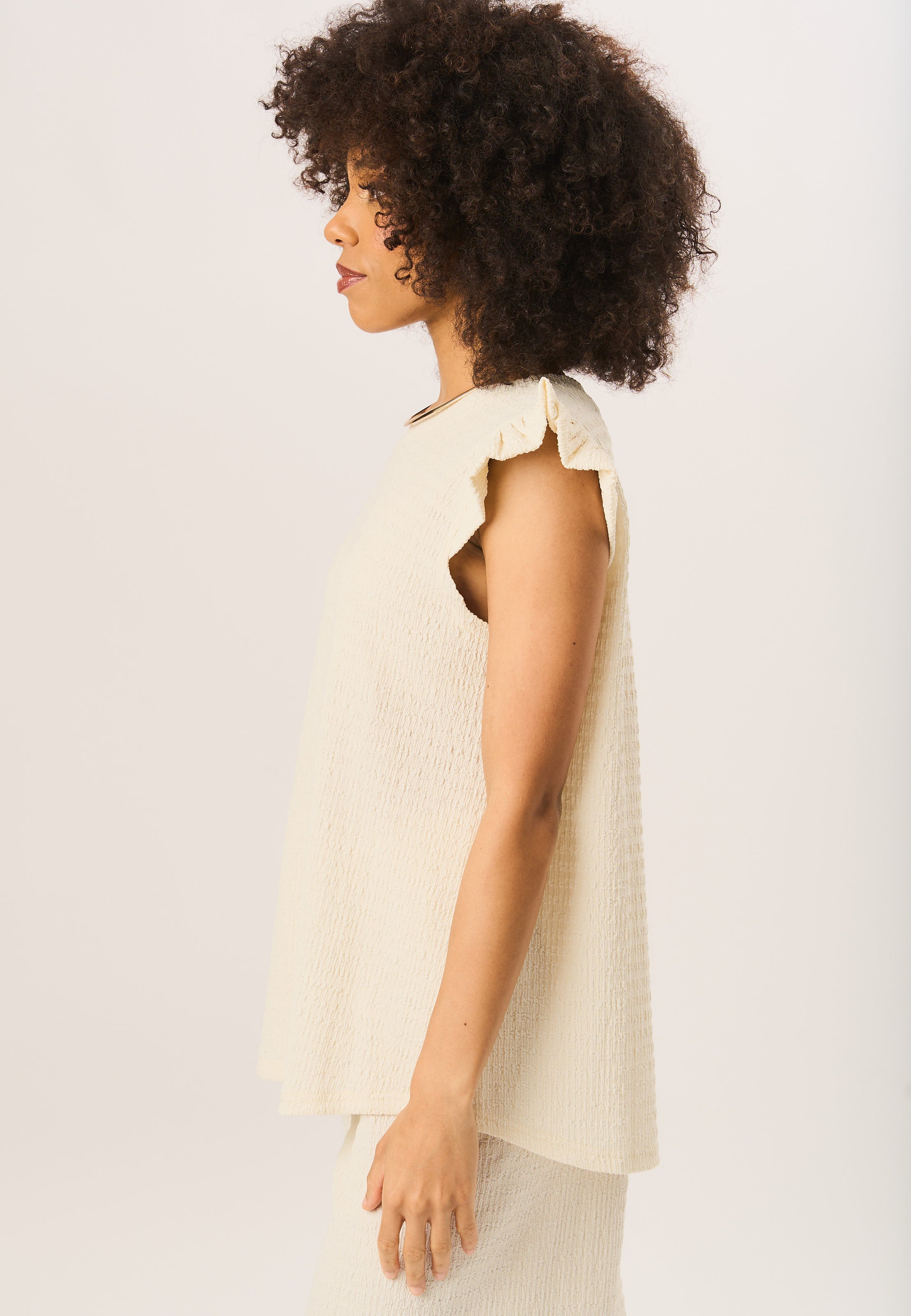Ivory Frill Sleeves Textured Oversized Top