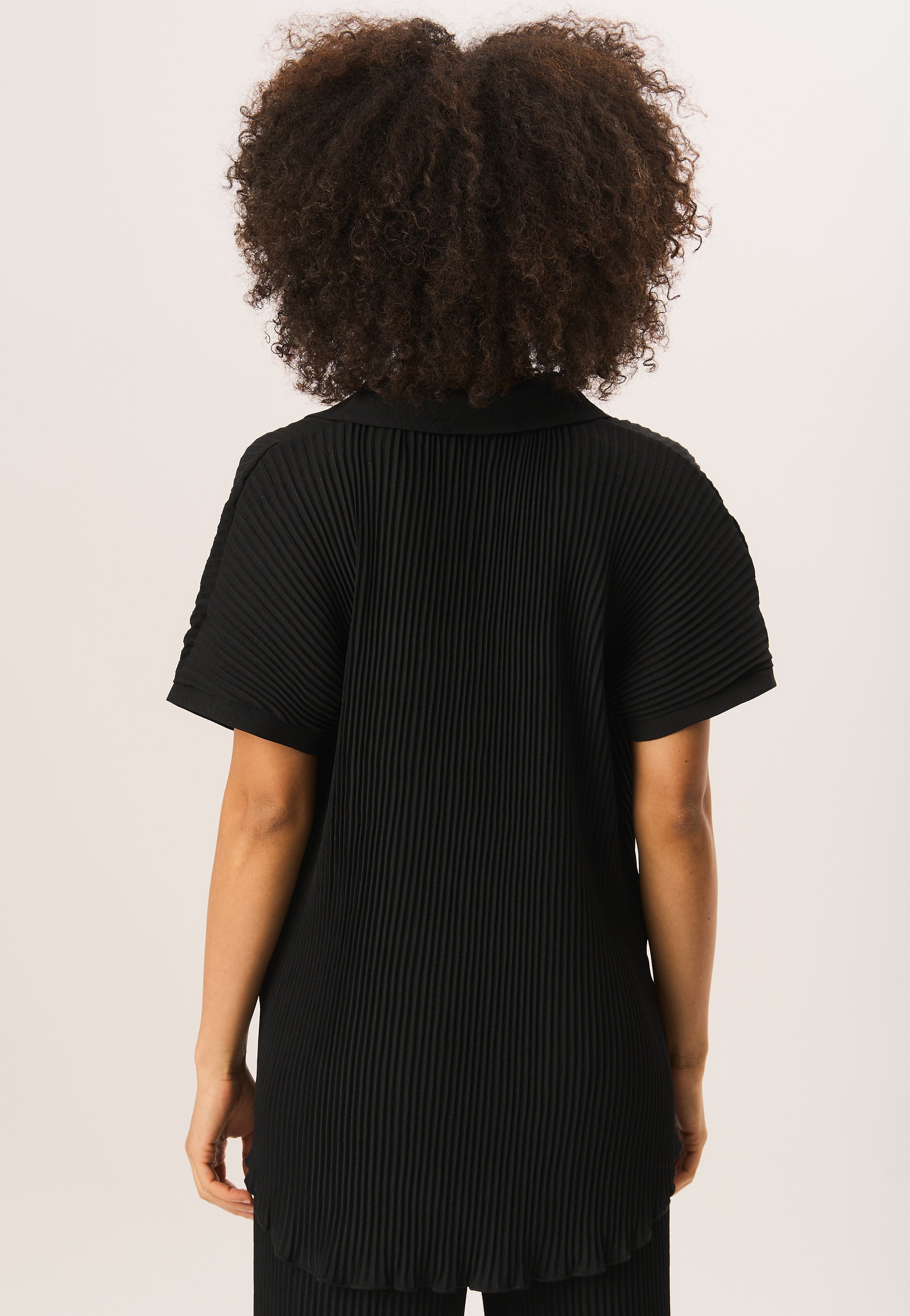 Black Plisse Short Sleeve Oversized Shirt