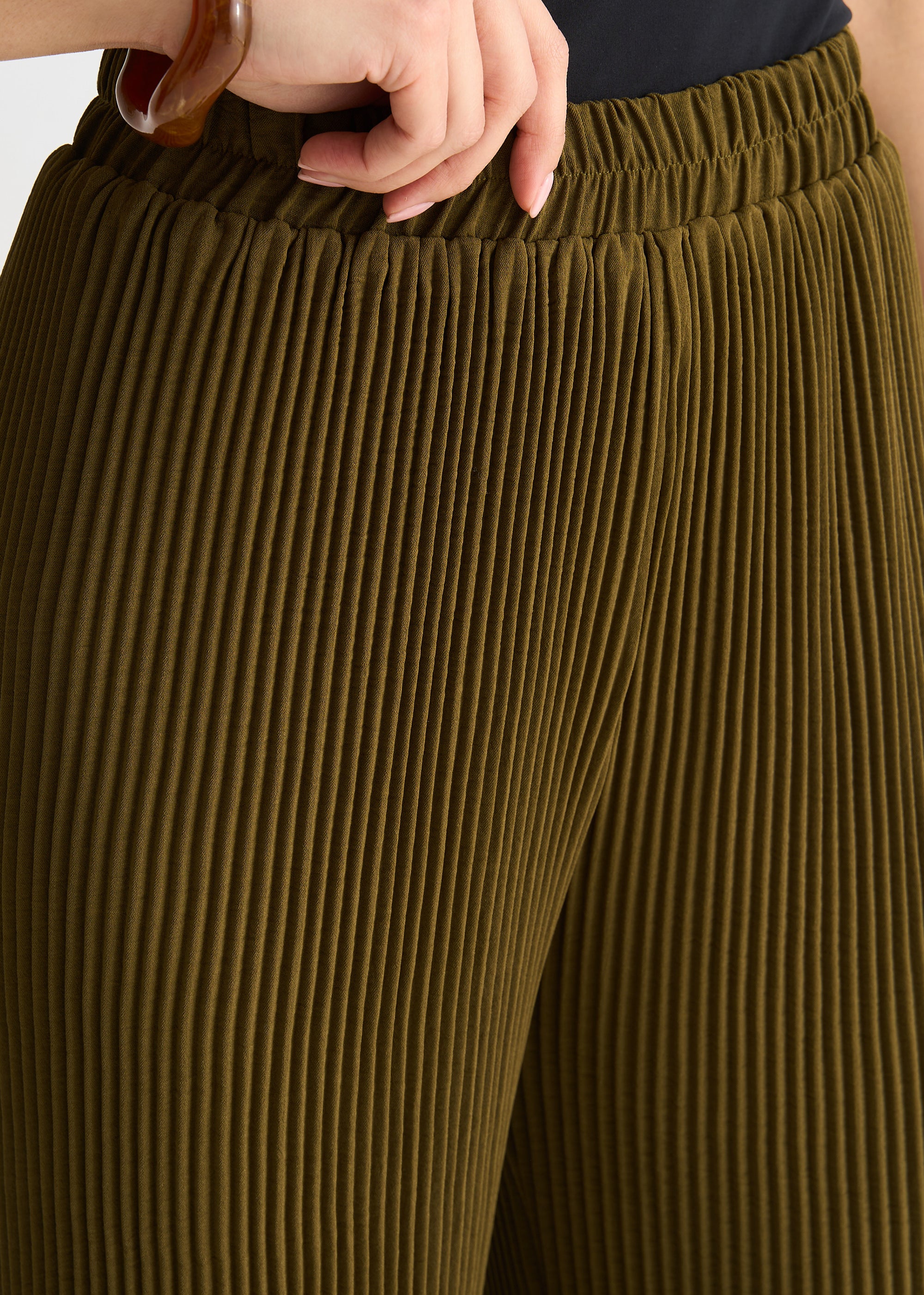 Olive Plisse Loungewear Wide Leg Trouser