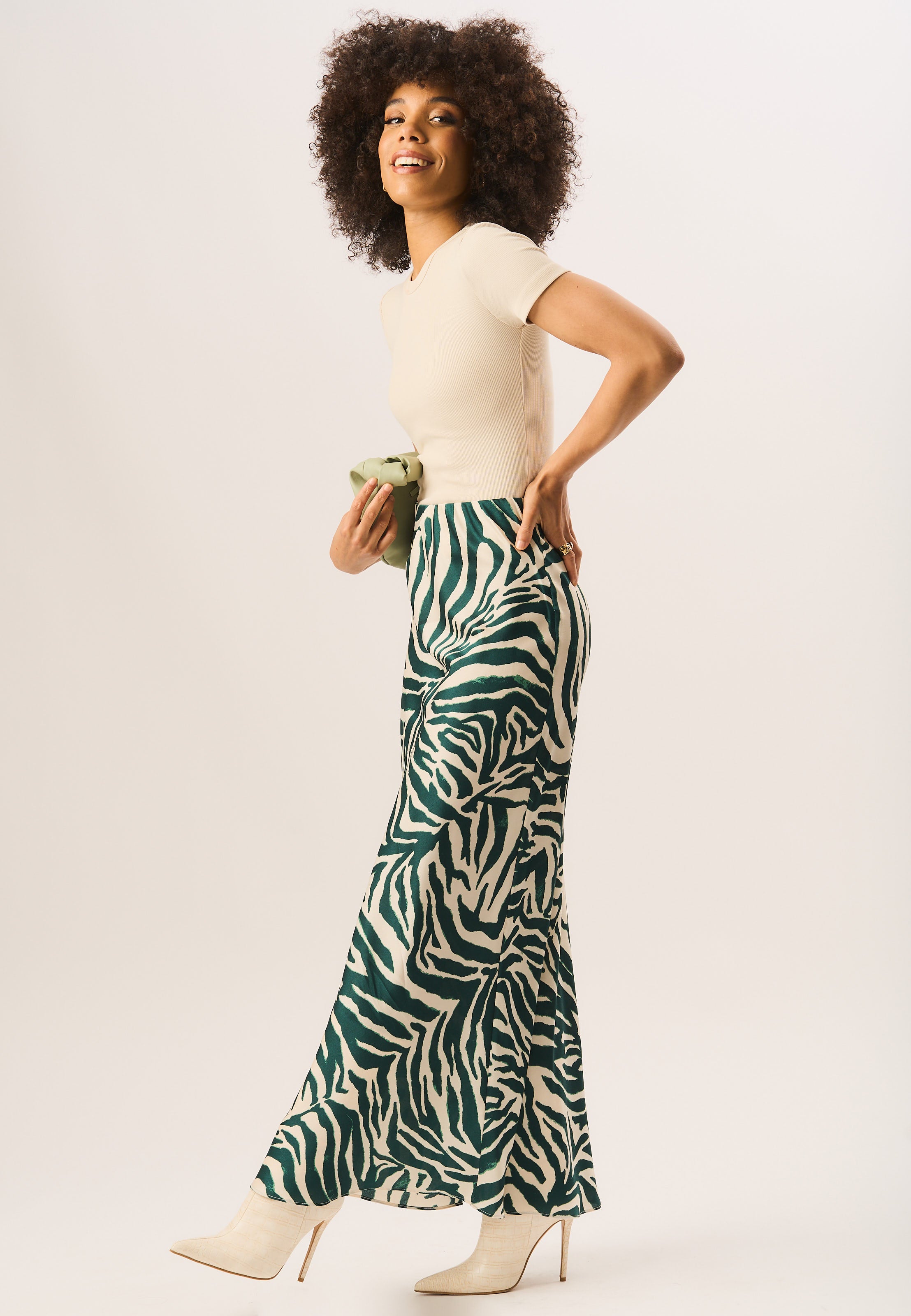 Green Zebra Bias Maxi Skirt