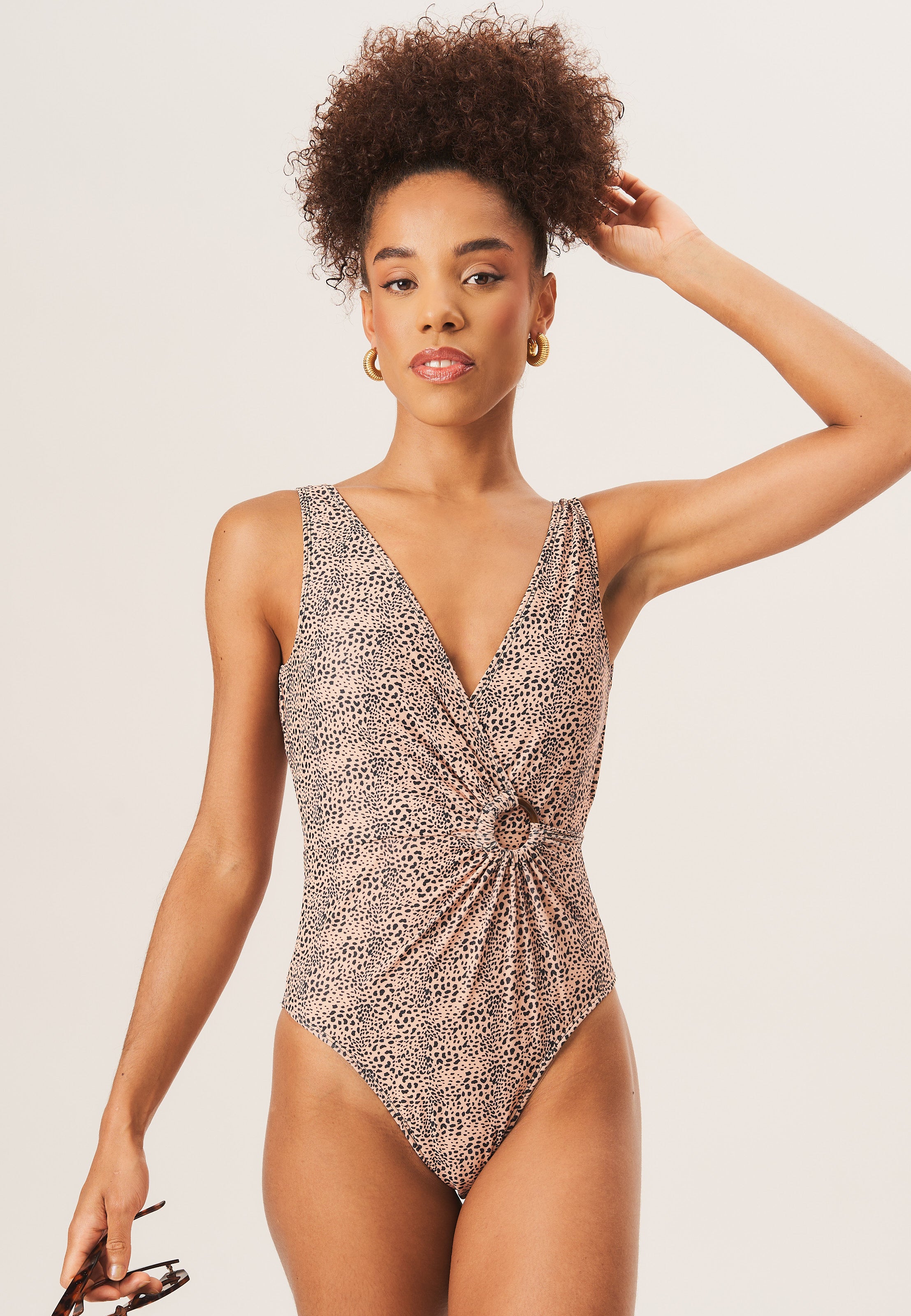 Brown D Ring Detail Wrap Front Swimsuit