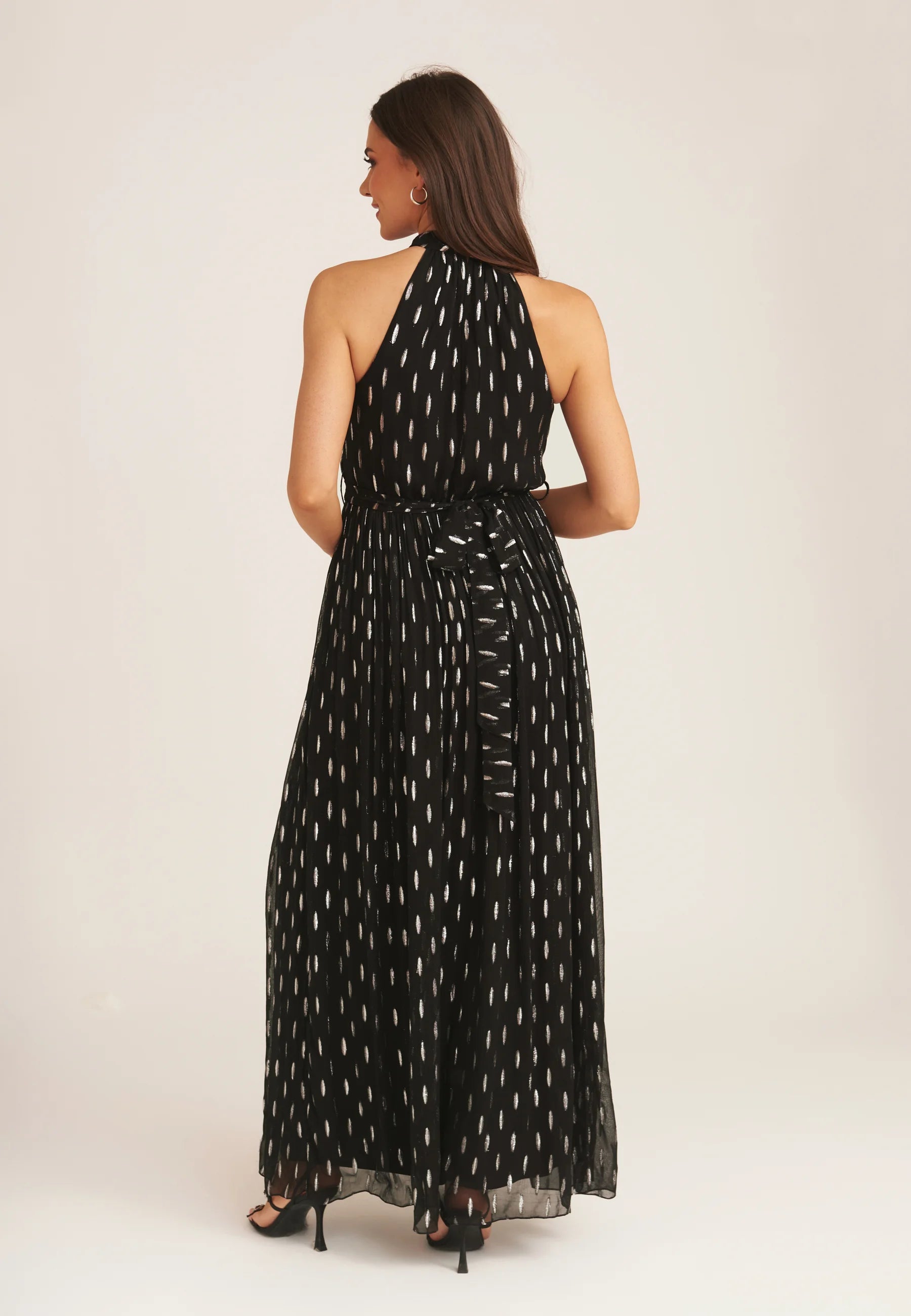 Black Jacquard Halter Neck Maxi Dress