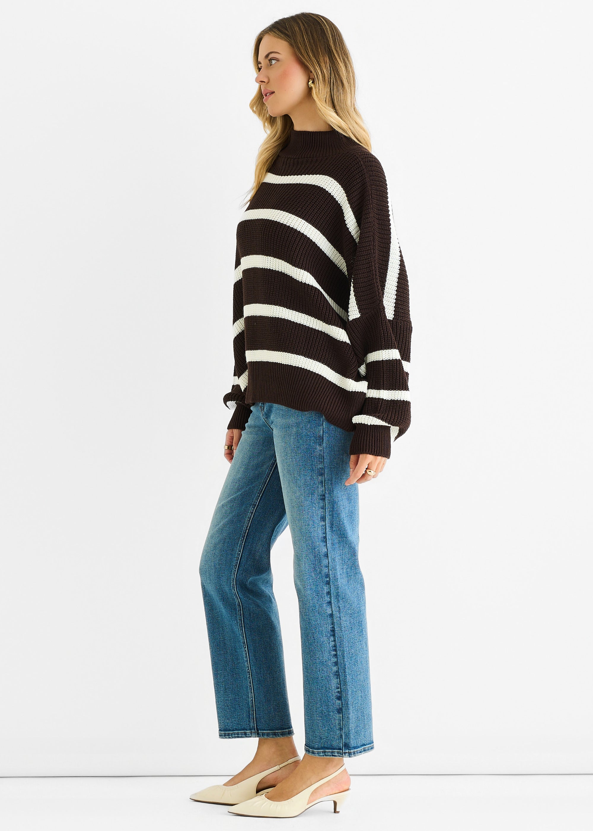 Chocolate Chunky Knit High Neck Jumper