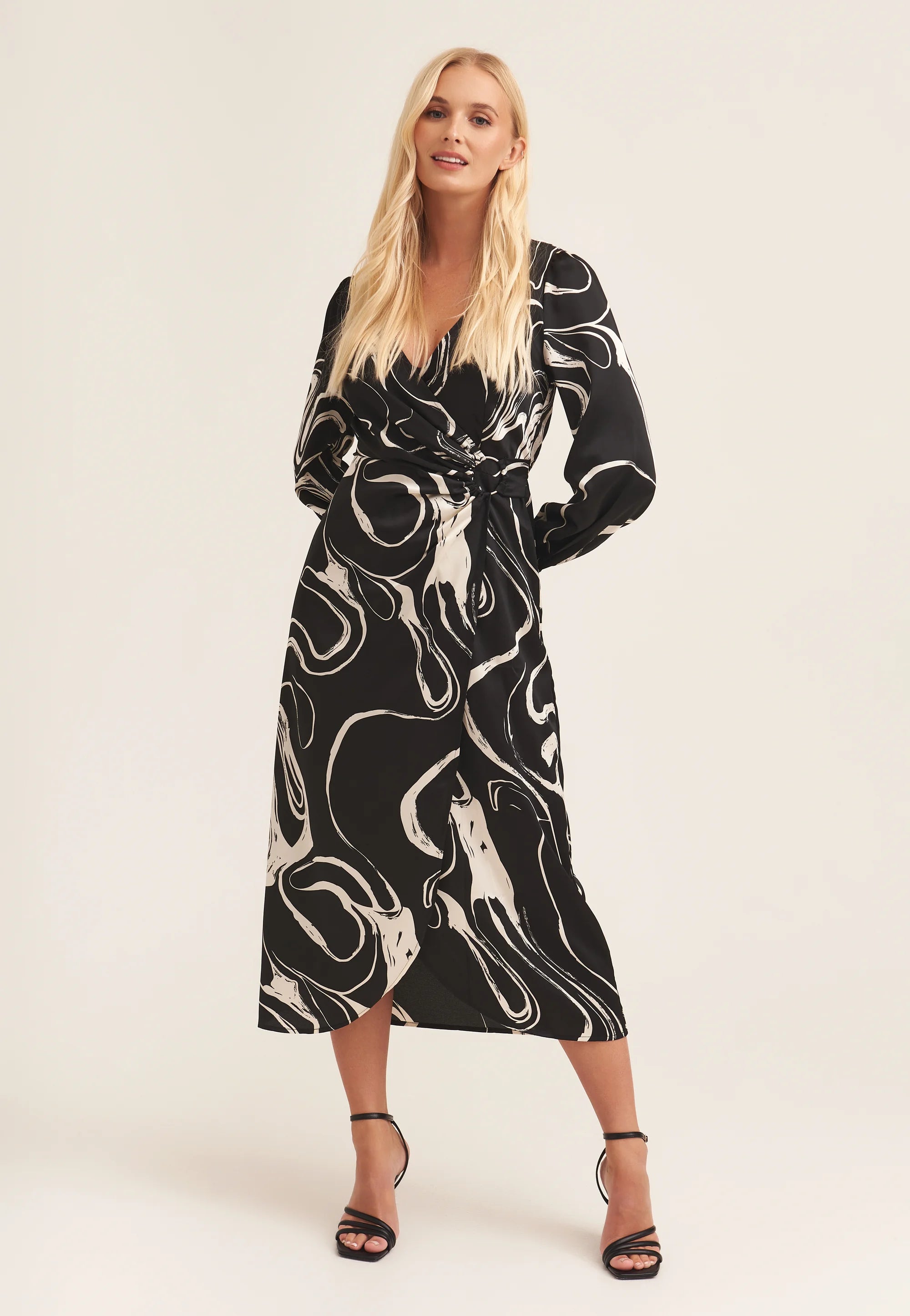 Swirl Print Ring Detail Wrap Midi Dress