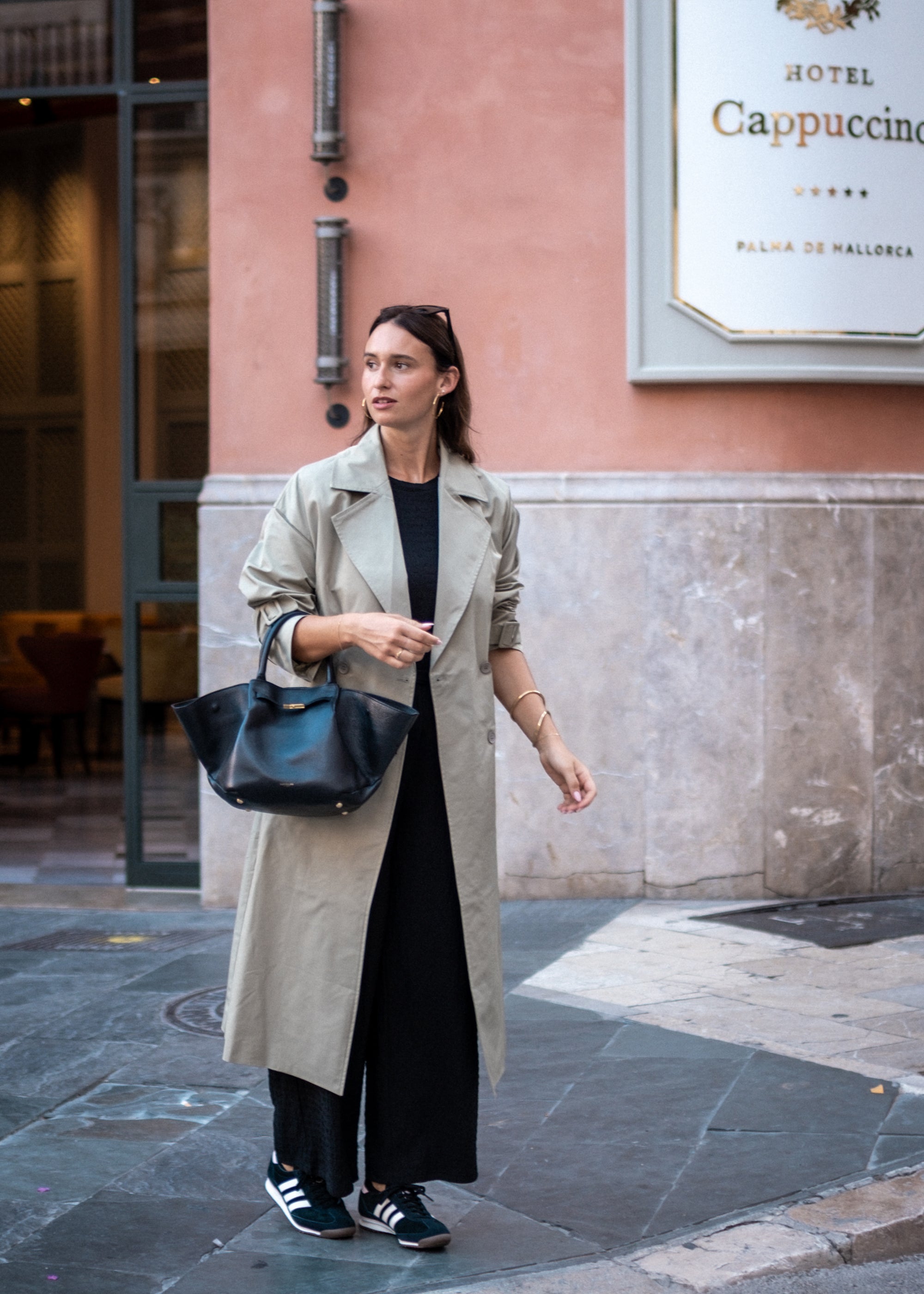 Sage Green Double Breast Longline Belted Trench Coat