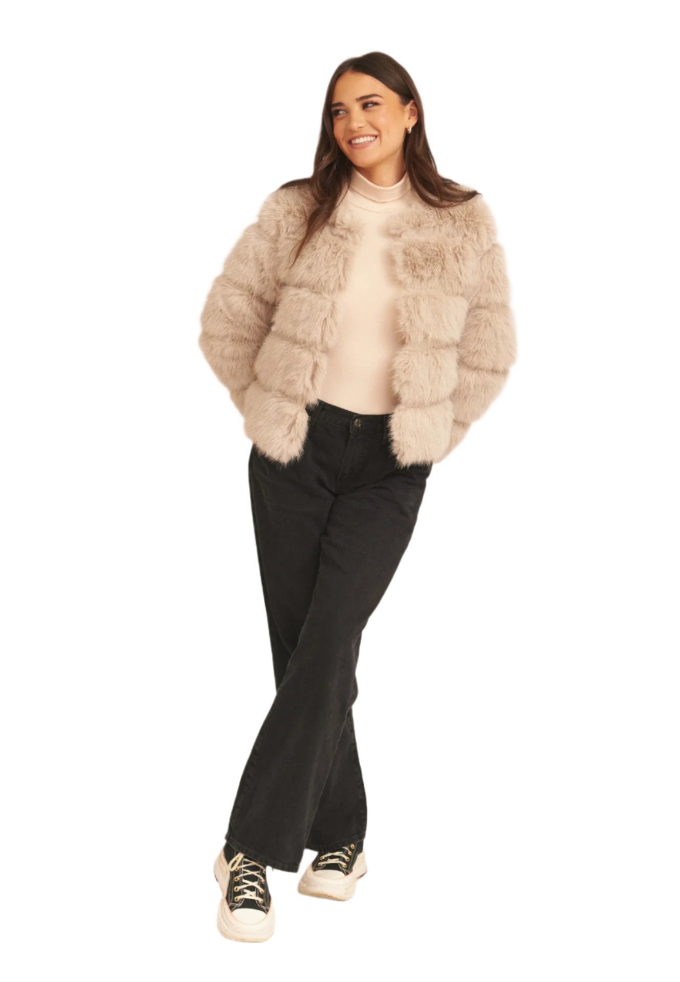 Stone Soft Touch Faux Fur Jacket