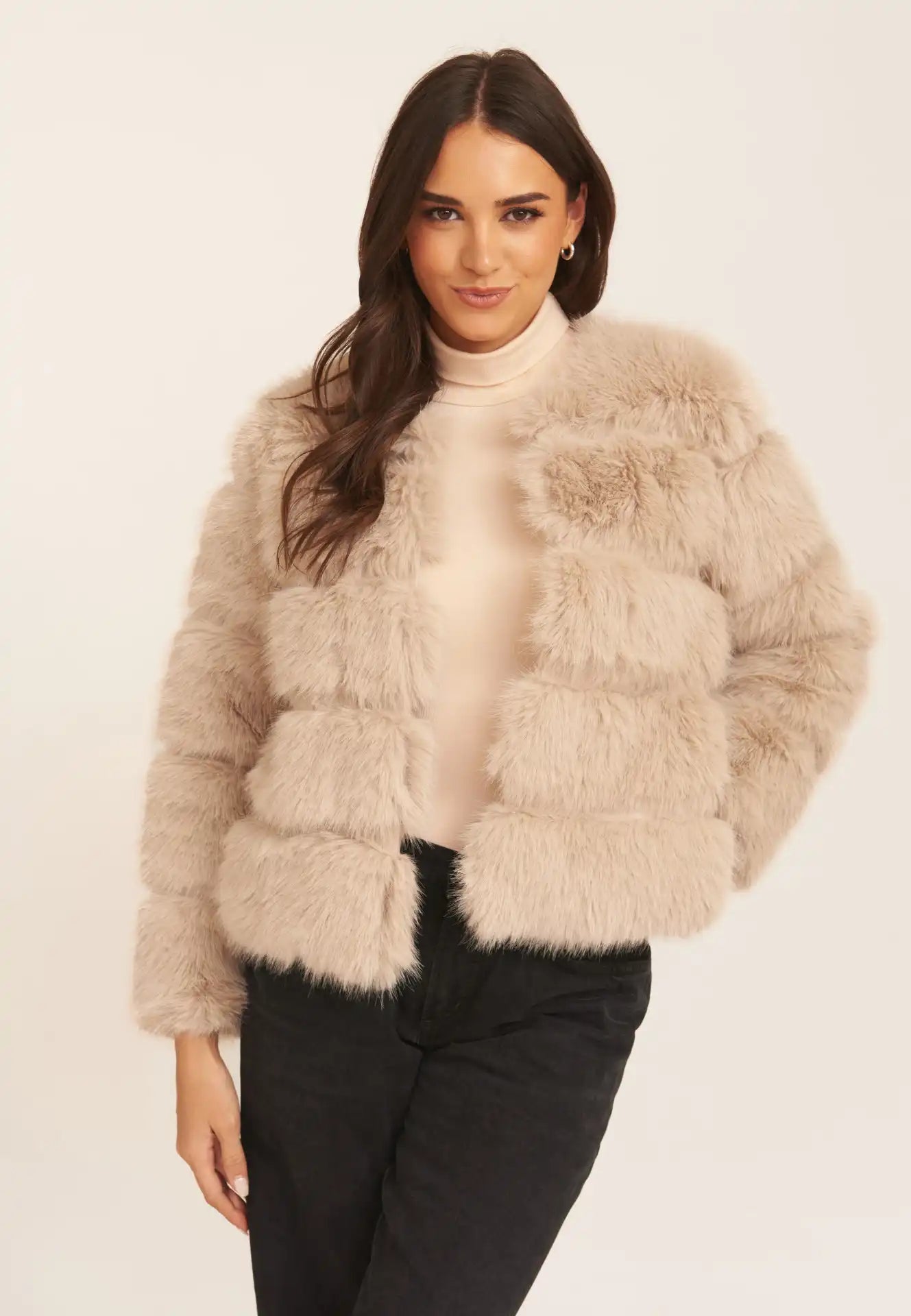 Stone Soft Touch Faux Fur Jacket