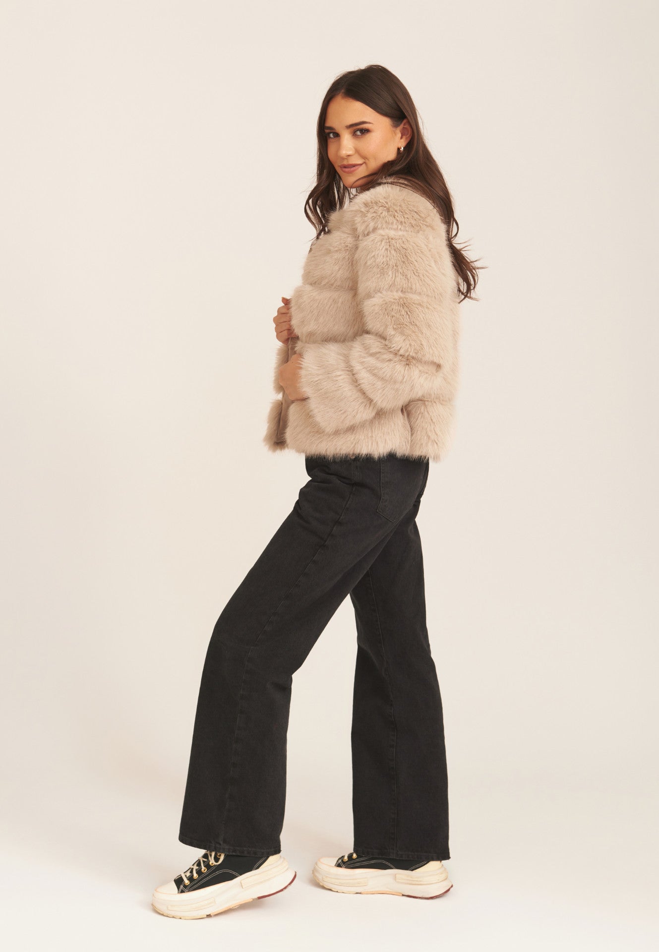 Stone Soft Touch Faux Fur Jacket