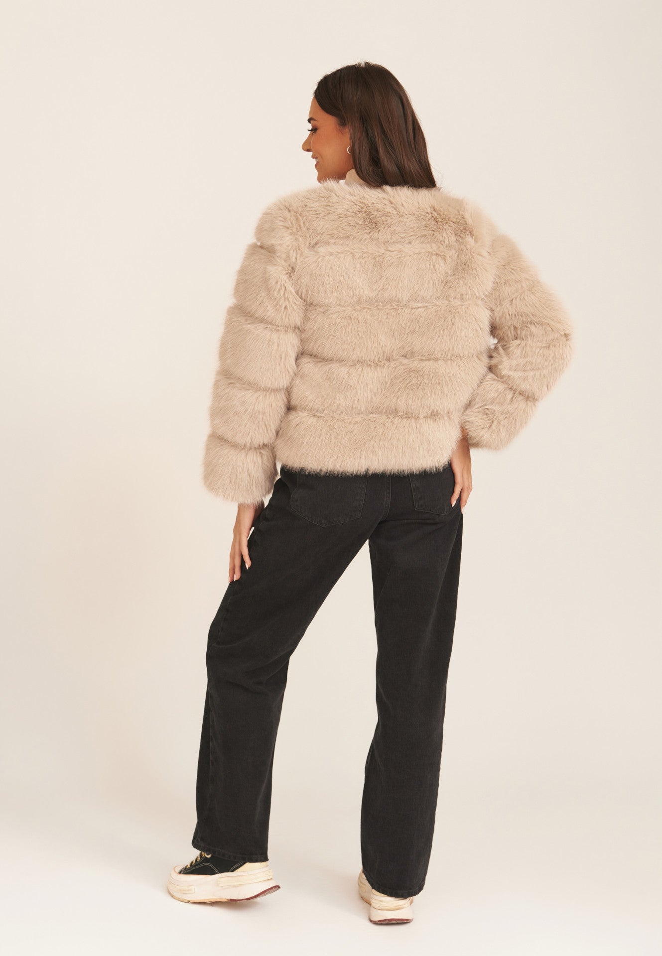 Stone Soft Touch Faux Fur Jacket