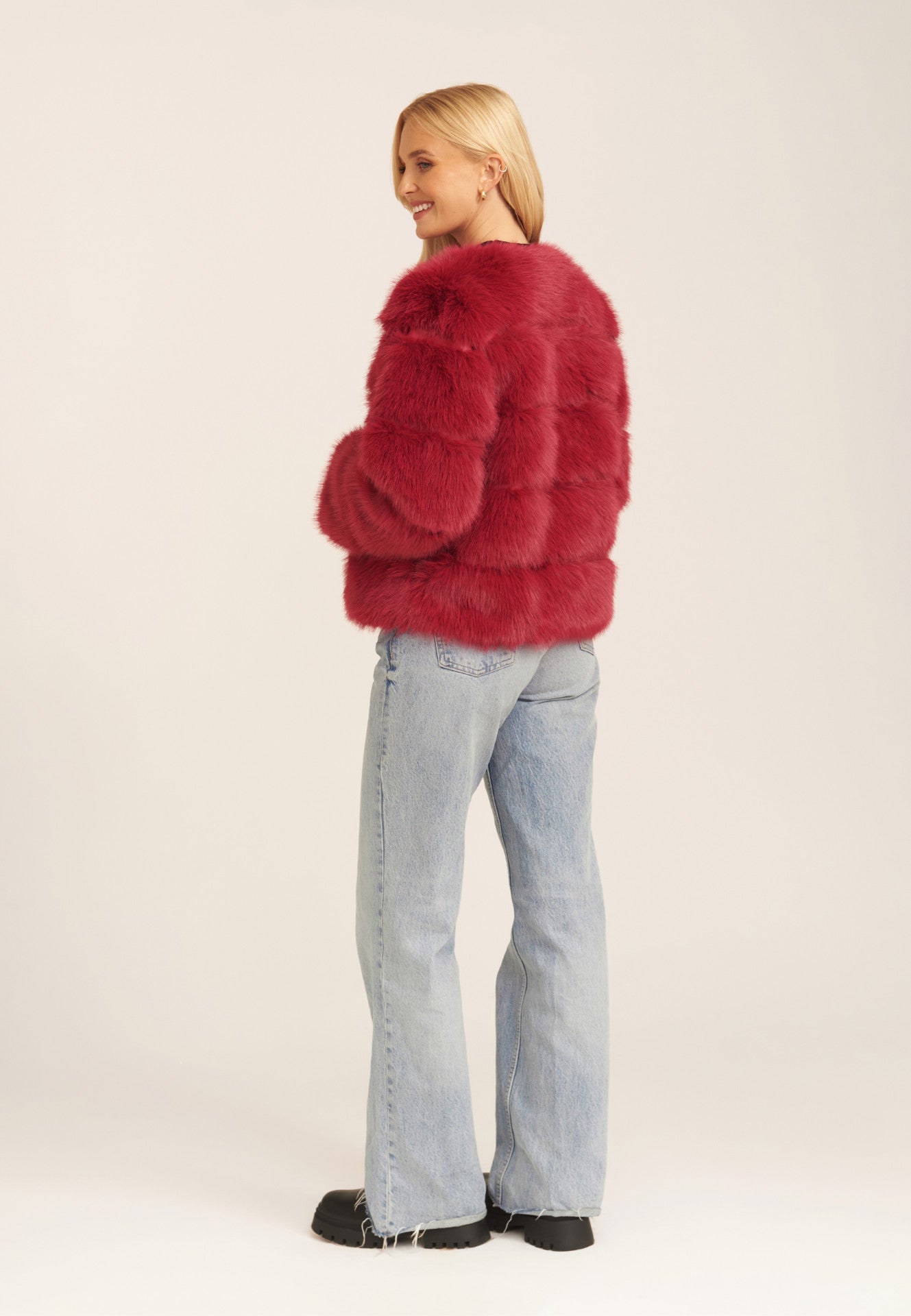 Red Soft Touch Faux Fur Jacket