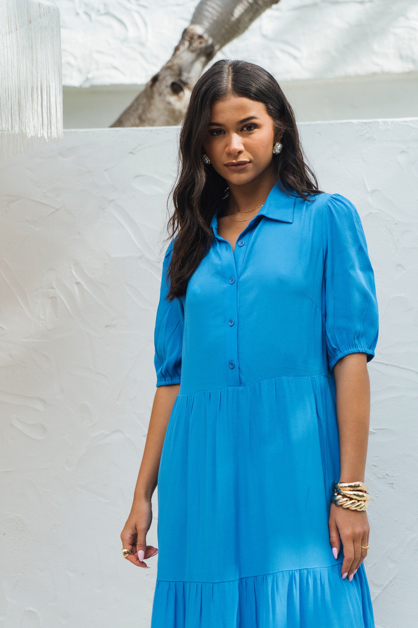 Blue Button Through Skater Maxi Dress