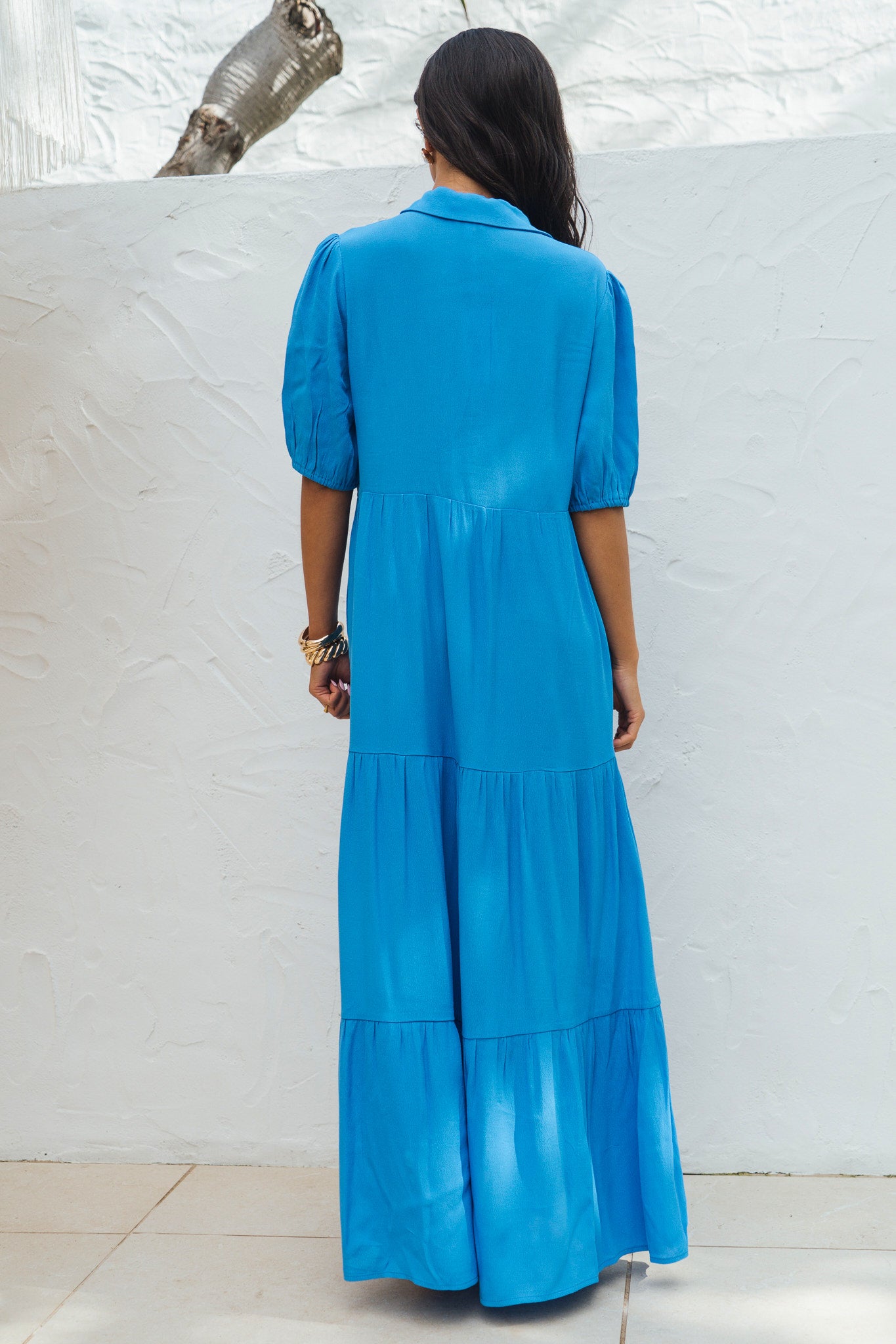 Blue Button Through Skater Maxi Dress