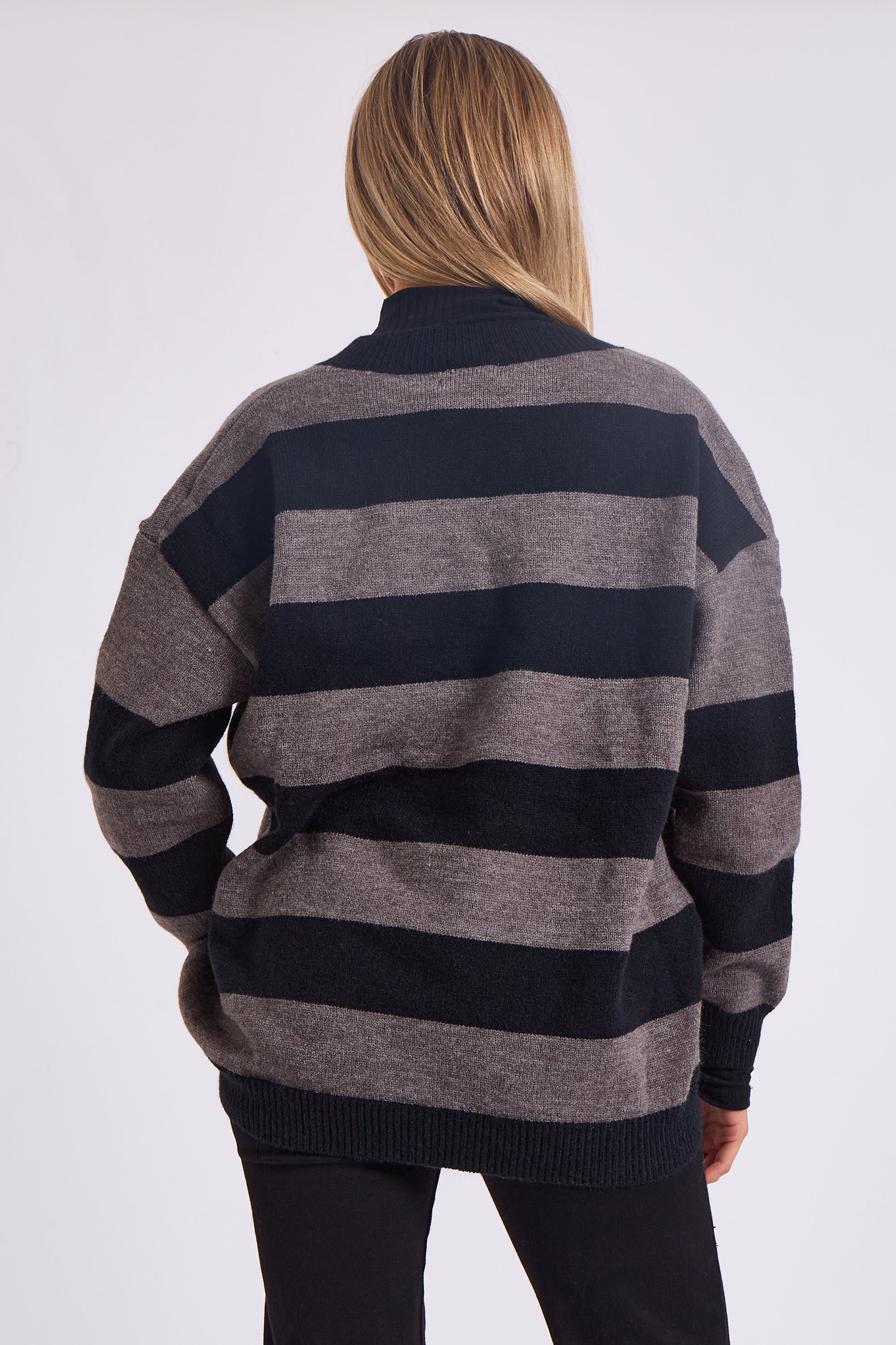 Grey Wide Stripe Oversized Jumper