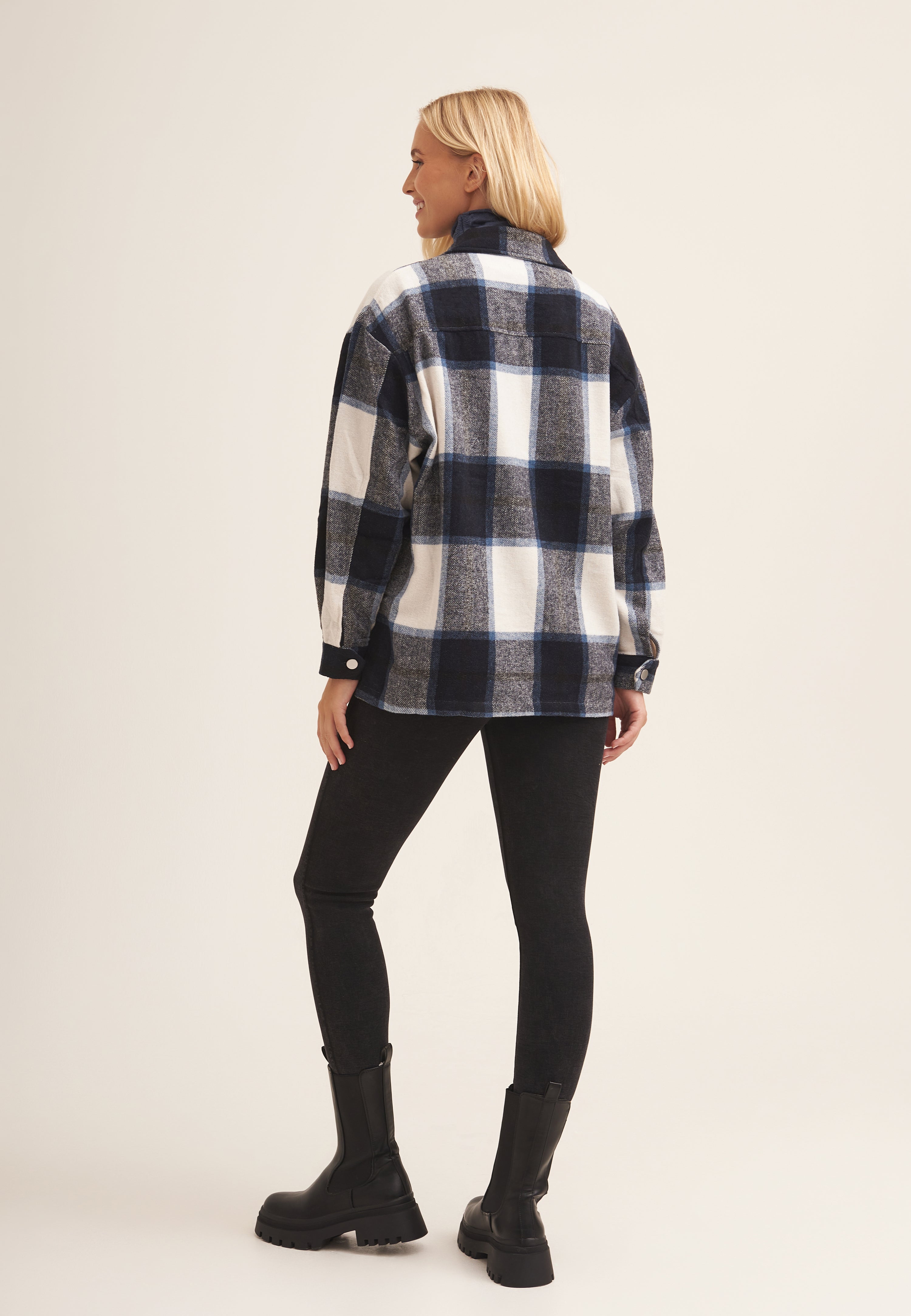 Navy Check Oversized Pocket Detail Shacket