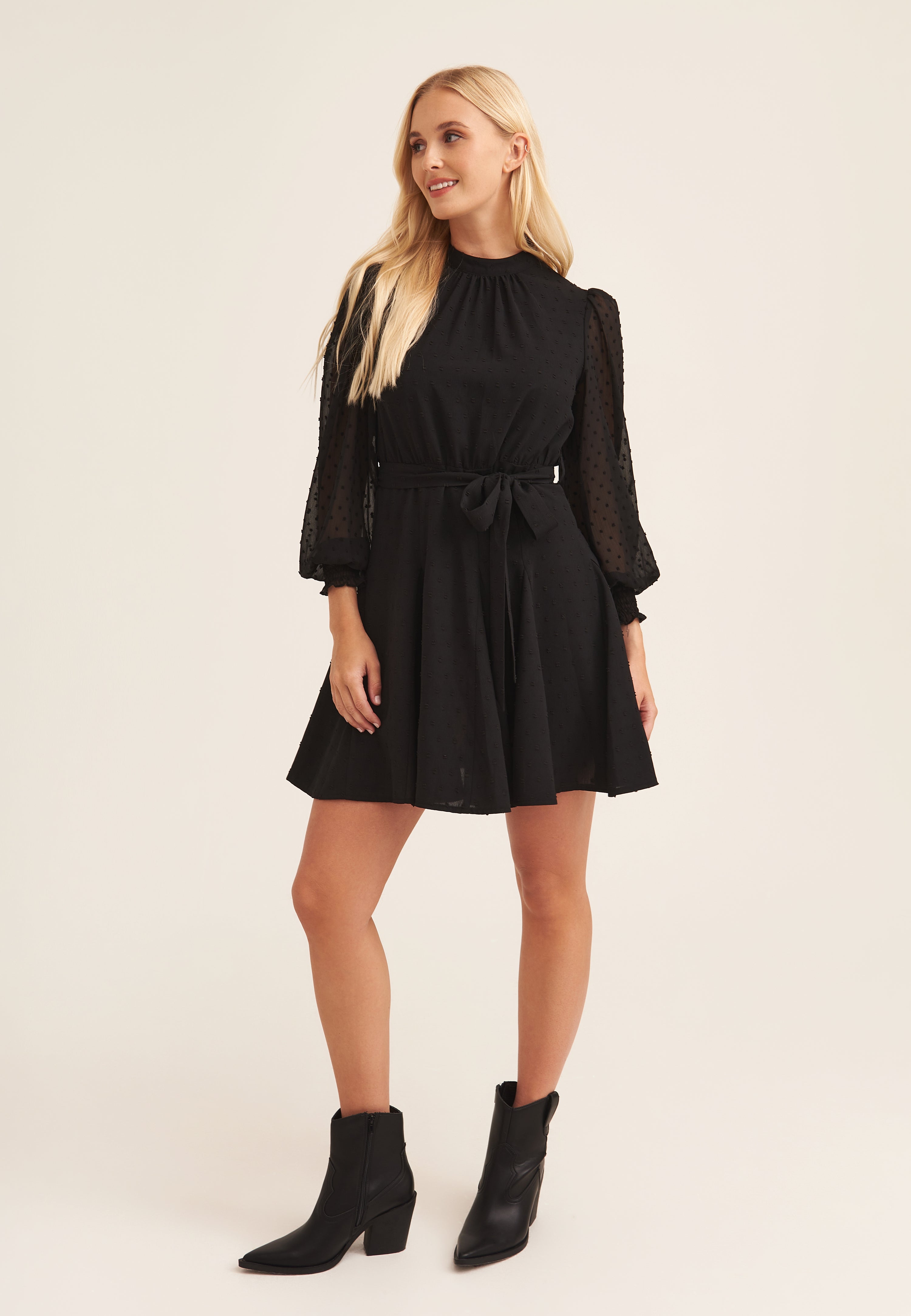 Black Long Sleeve Skater Mini Dress
