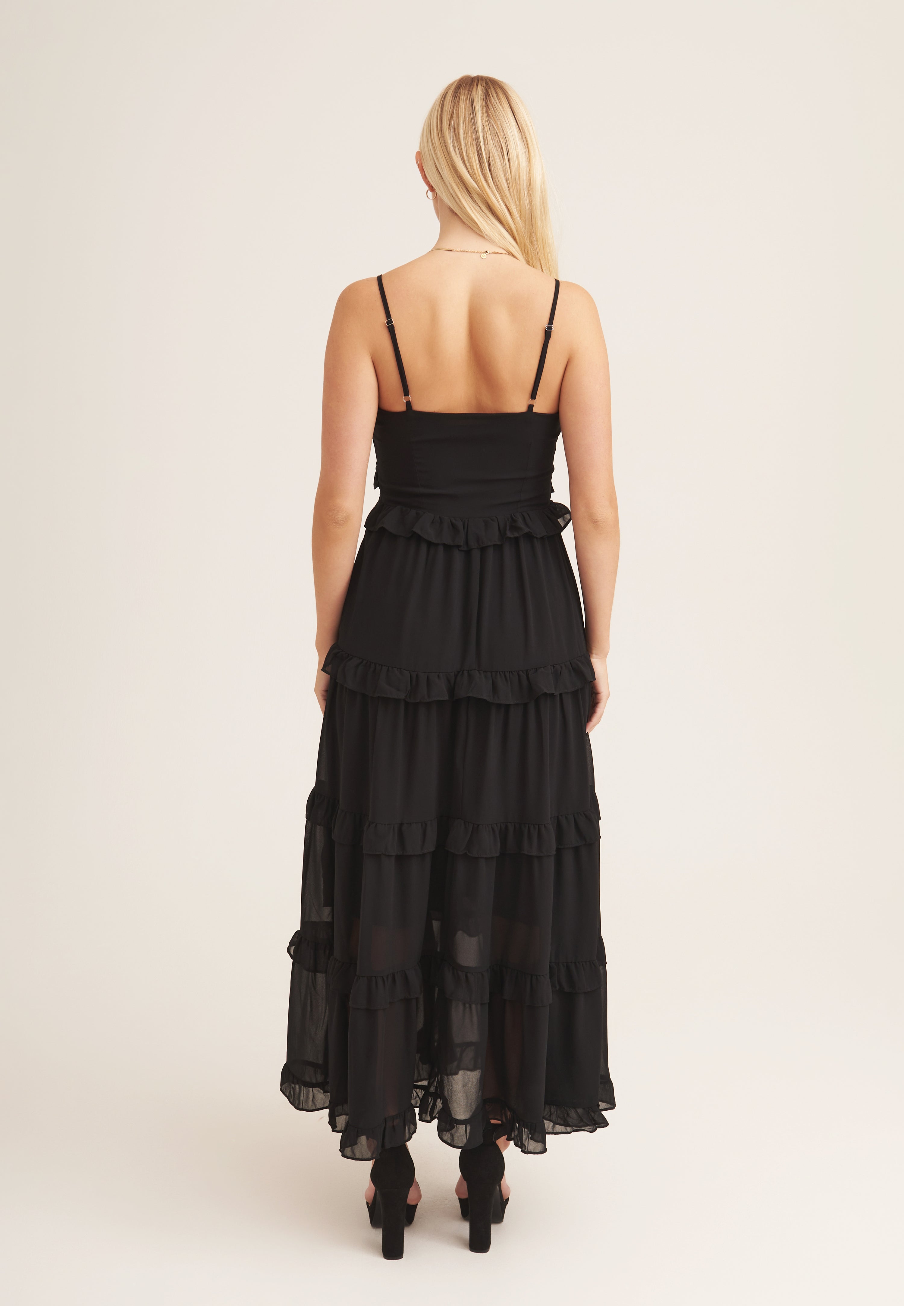 Black Frill Tiered Midaxi Dress