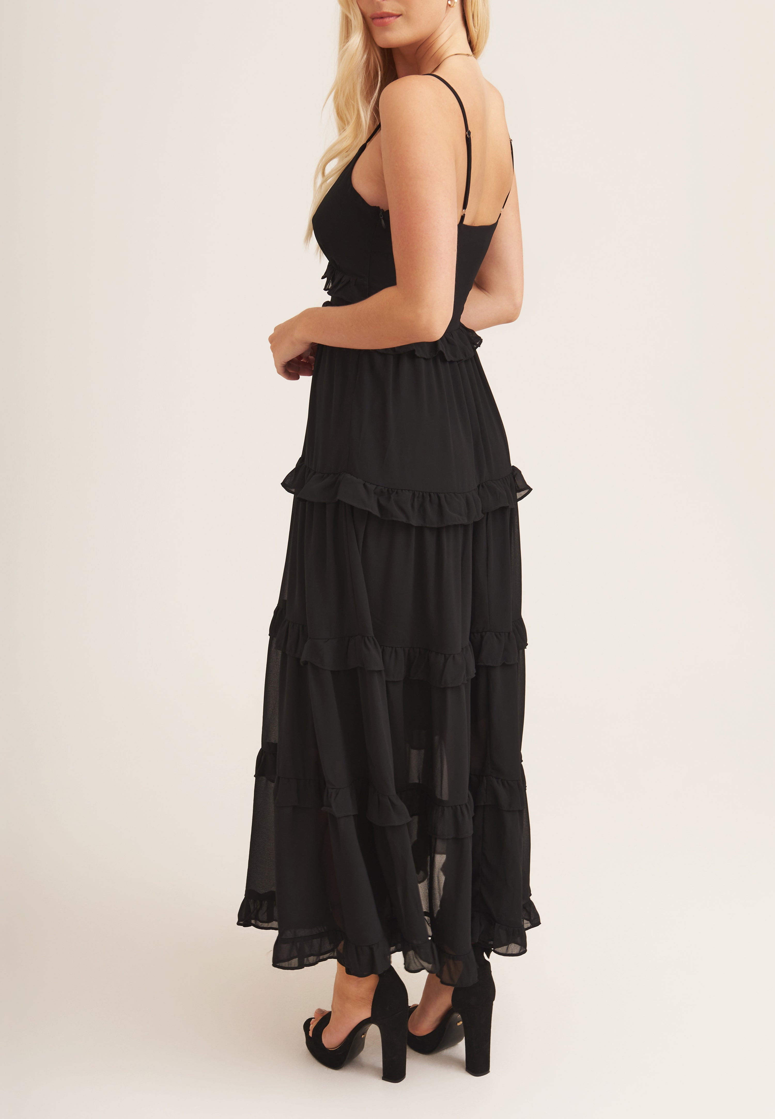 Black Frill Tiered Midaxi Dress