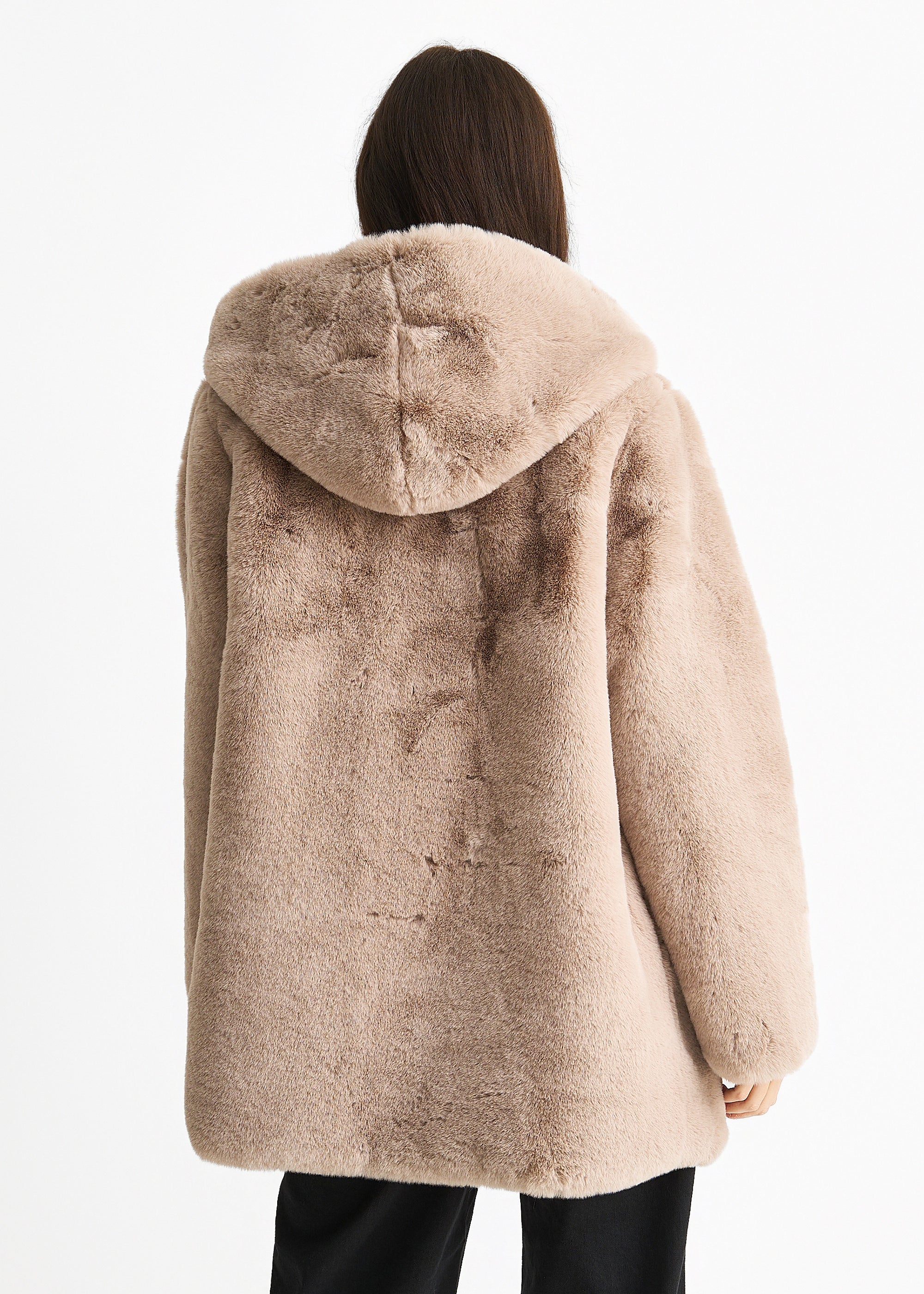 Mink Hooded Long Sleeve Faux Fur Jacket