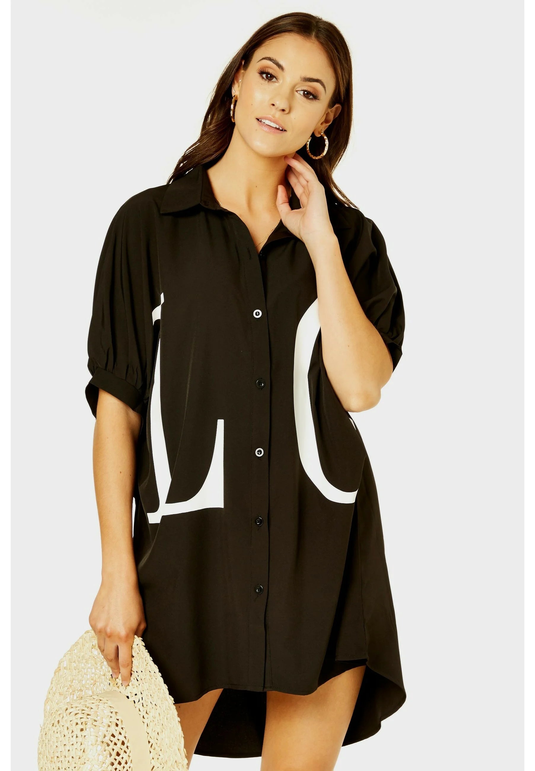 Black Oversized LOVE Batwinged Shirt Dress