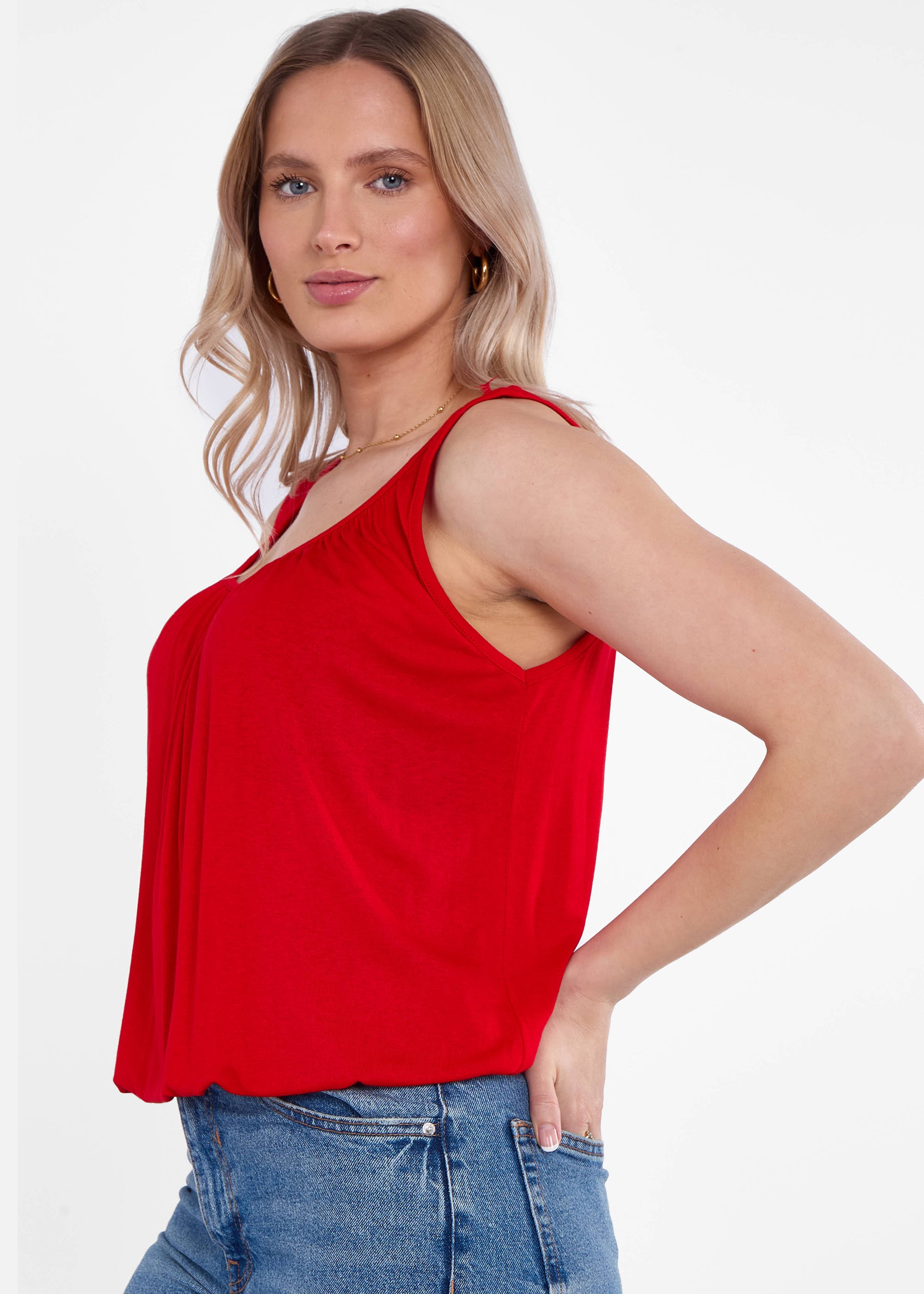 Red Round Neck Oversized Sleeveless Top