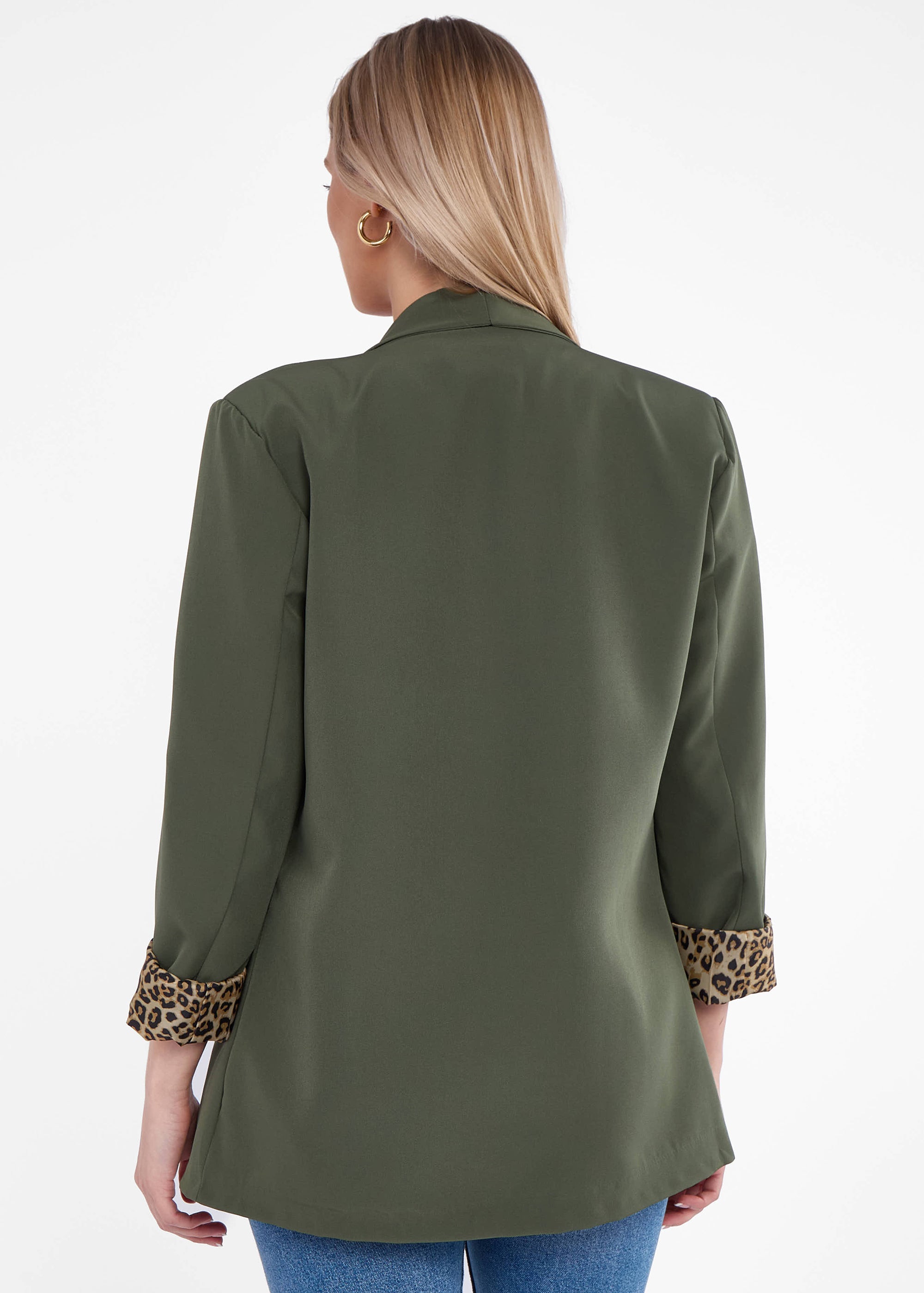 Khaki Contrast Animal Edge to Edge Blazer