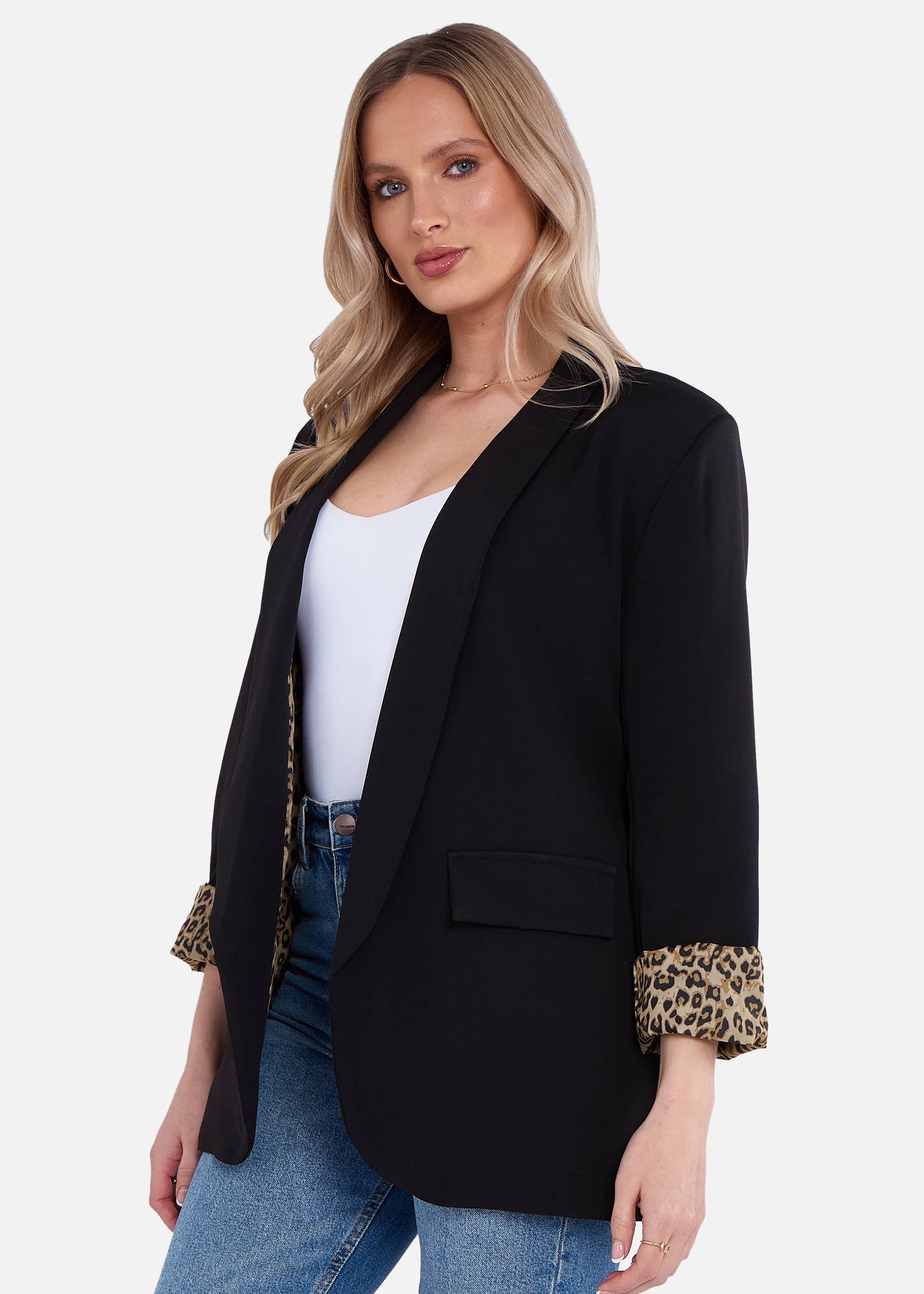 Black Contrast Animal Edge to Edge Blazer