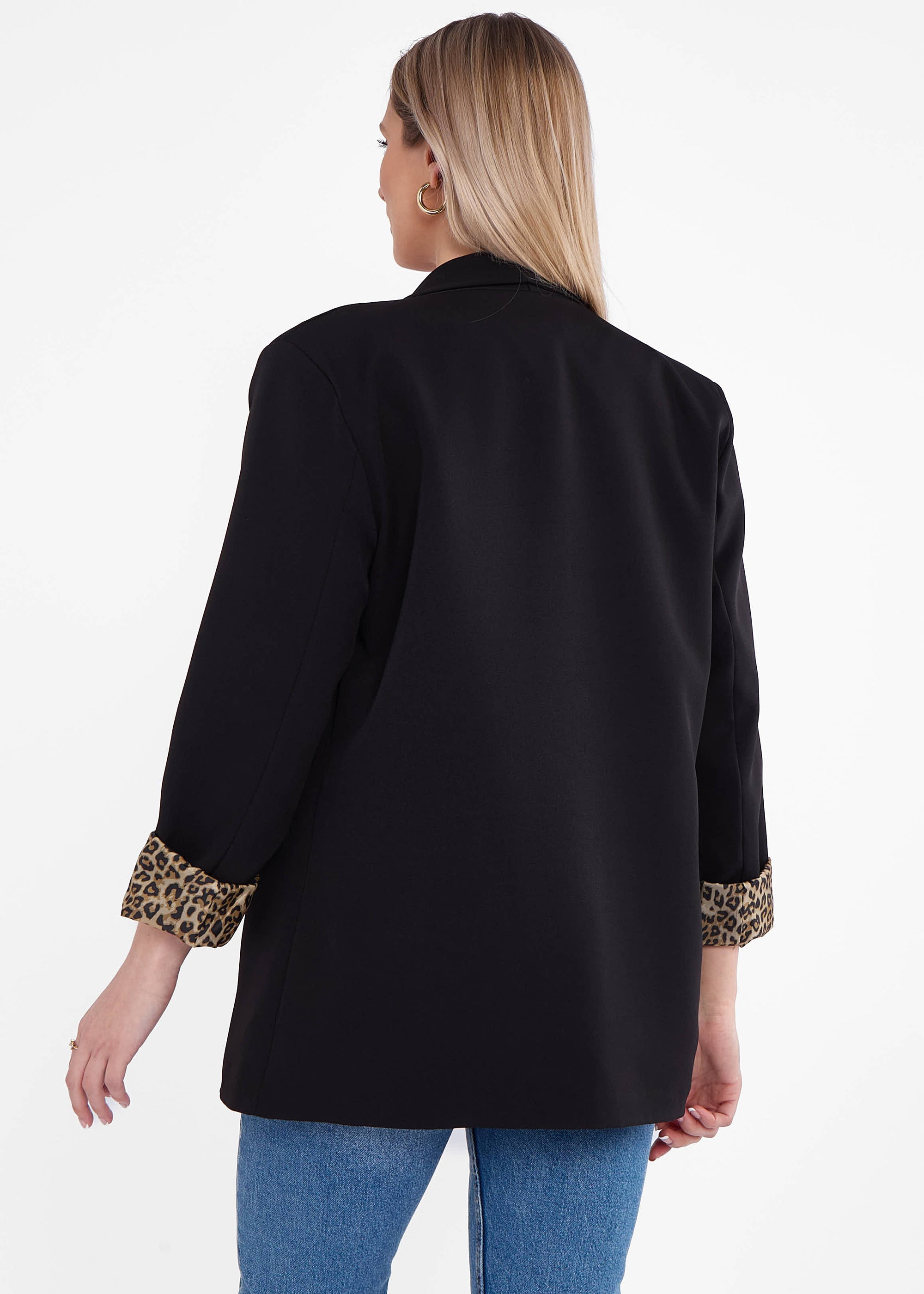 Black Contrast Animal Edge to Edge Blazer