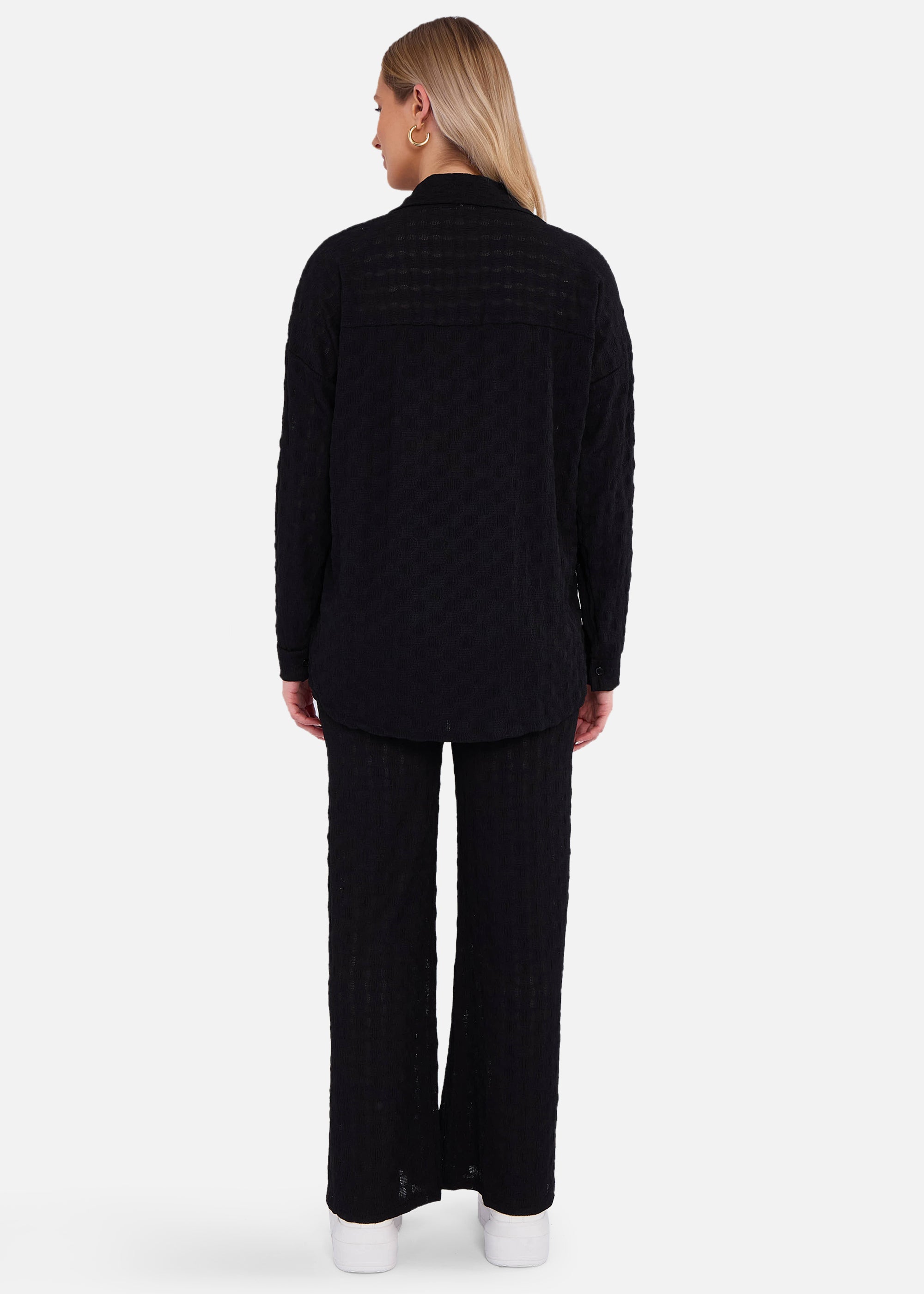 Black Textured Oversized Long Sleeves Shirt