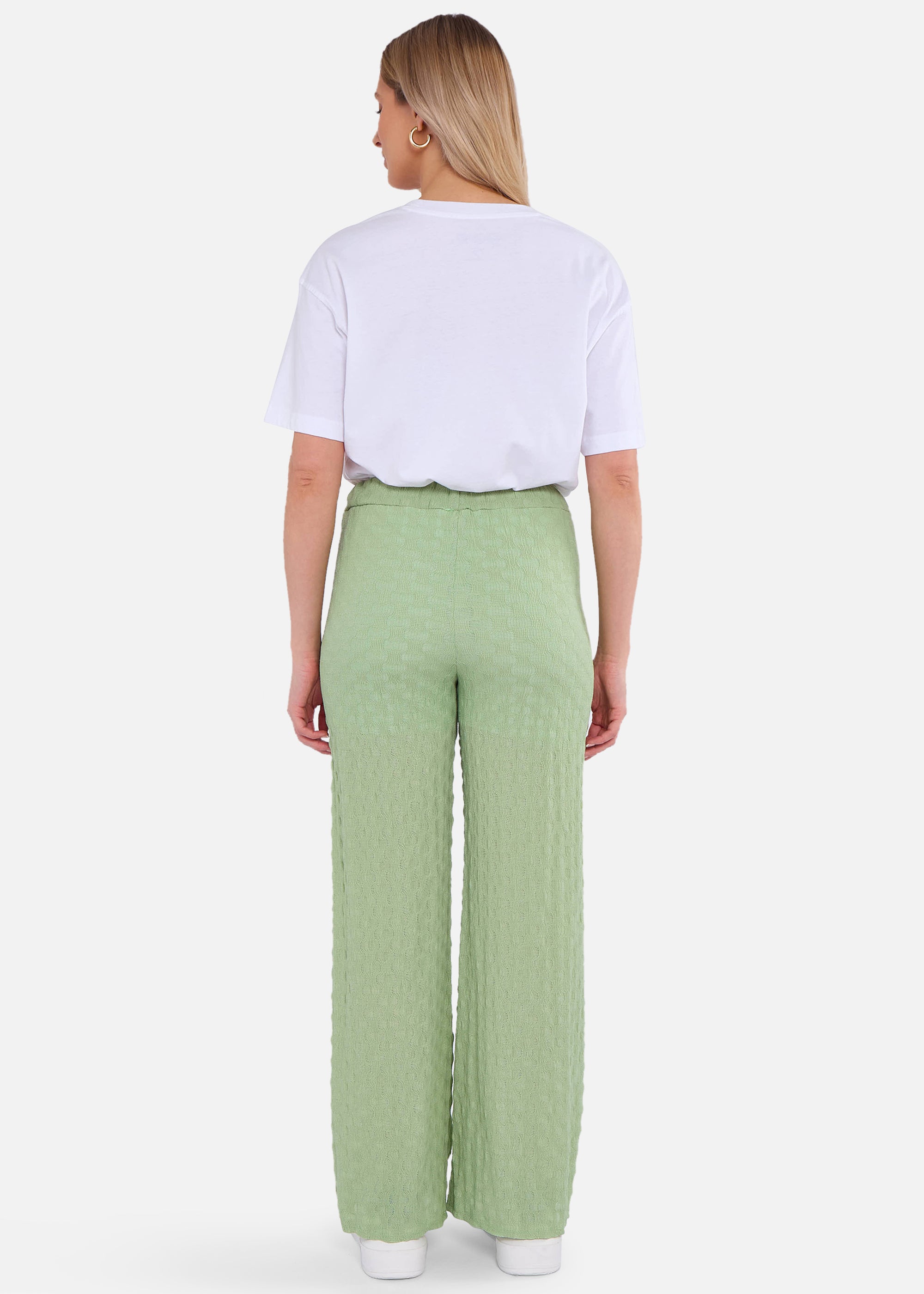 Sage Green Textured Elasticated Waist Flared Trousers