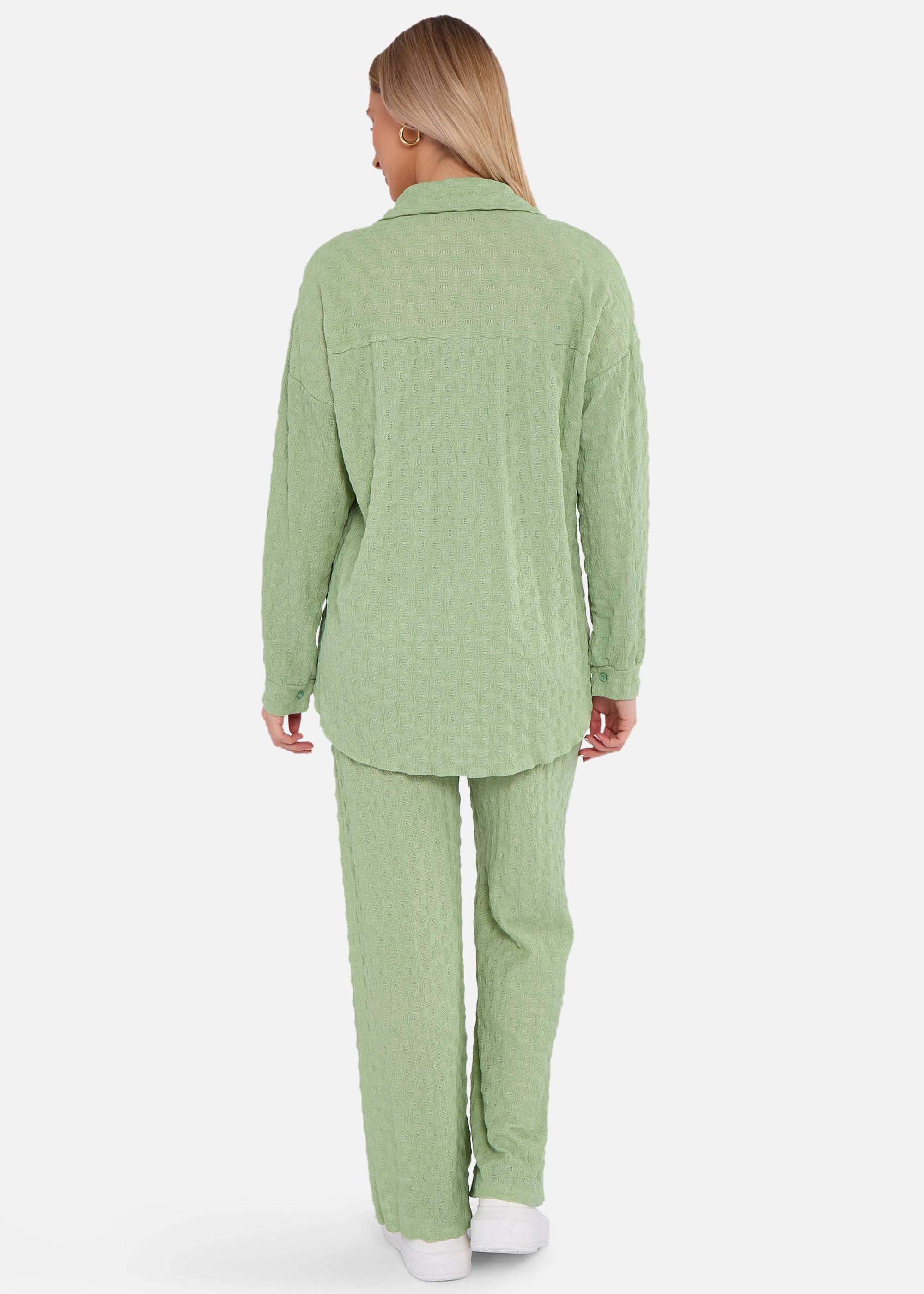Sage Green Textured Oversized Long Sleeves Shirt