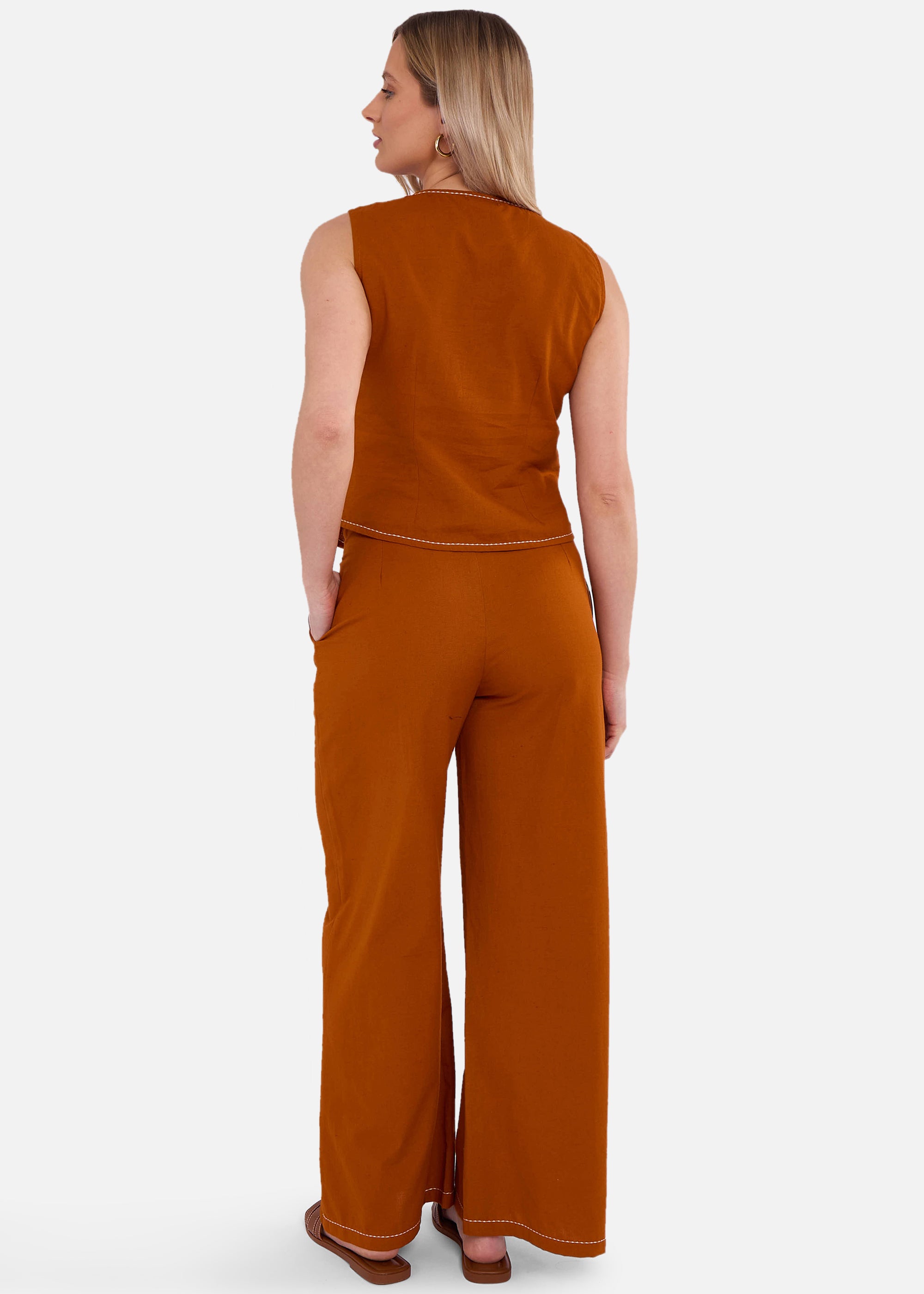 Rust Cotton Contrast Stitch Detail Waist Coat