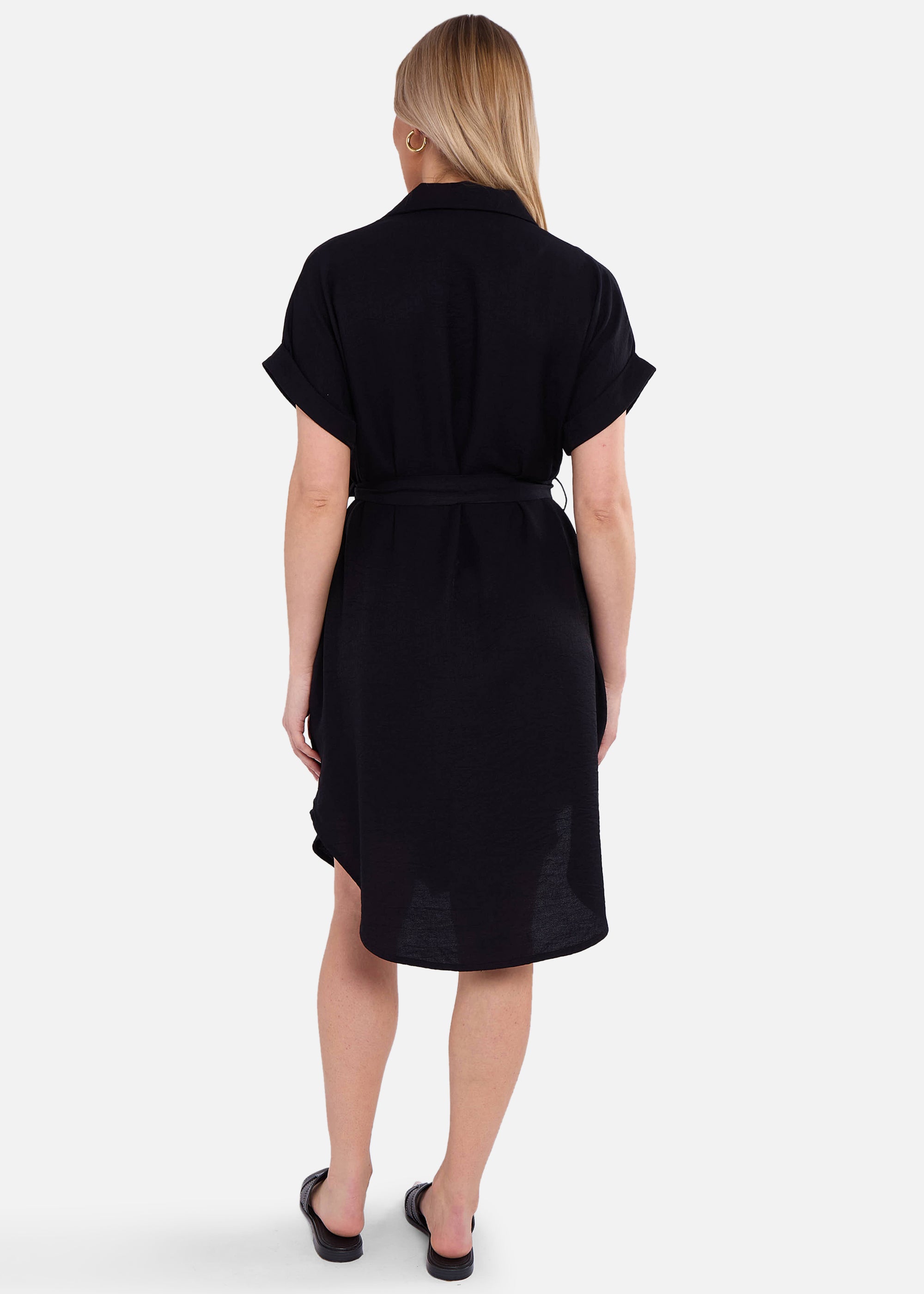 Black Utility Belted Oversized Viscose Shirt Dress