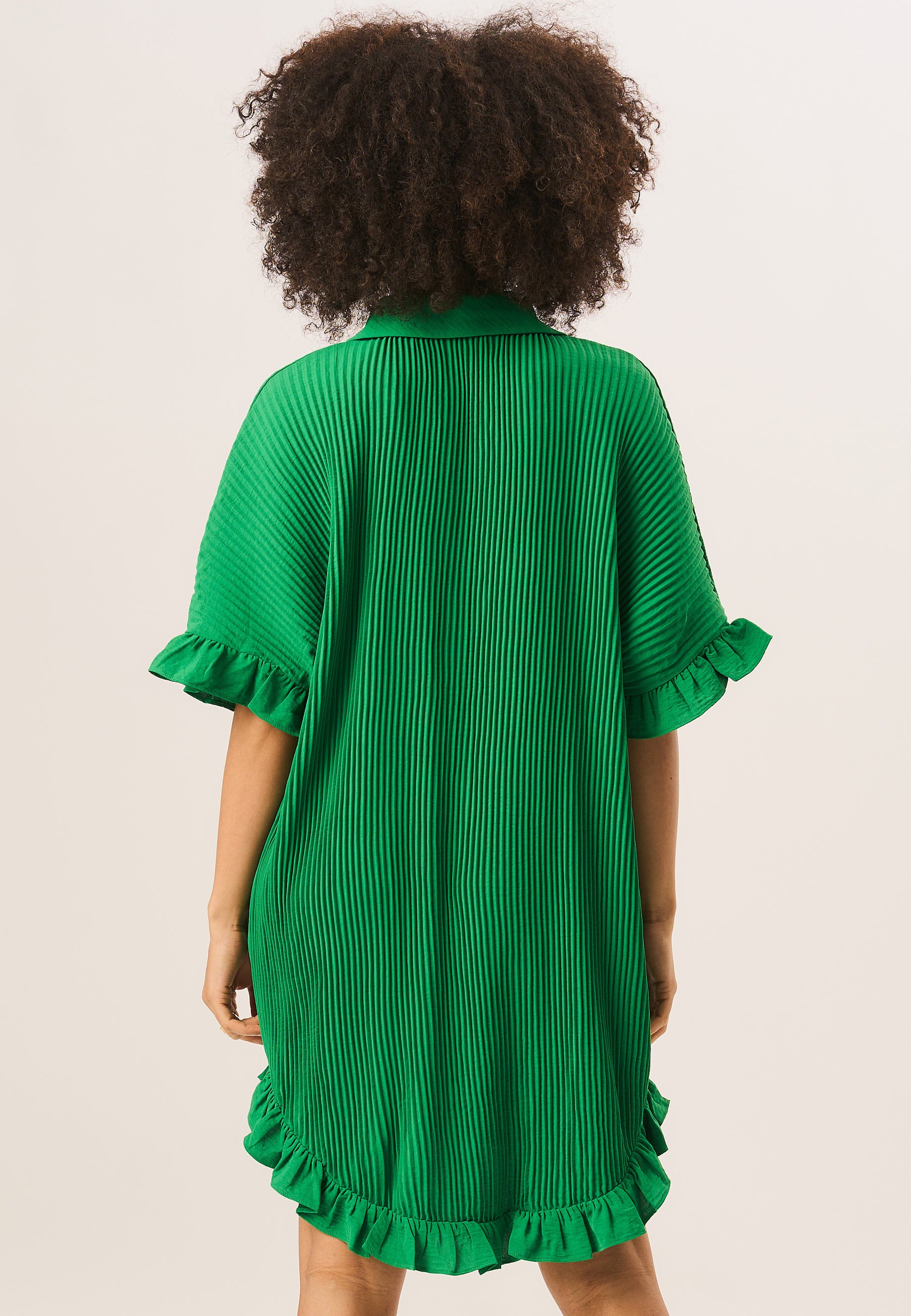 Green Plisse Frill Detail Oversized Shirt Dress