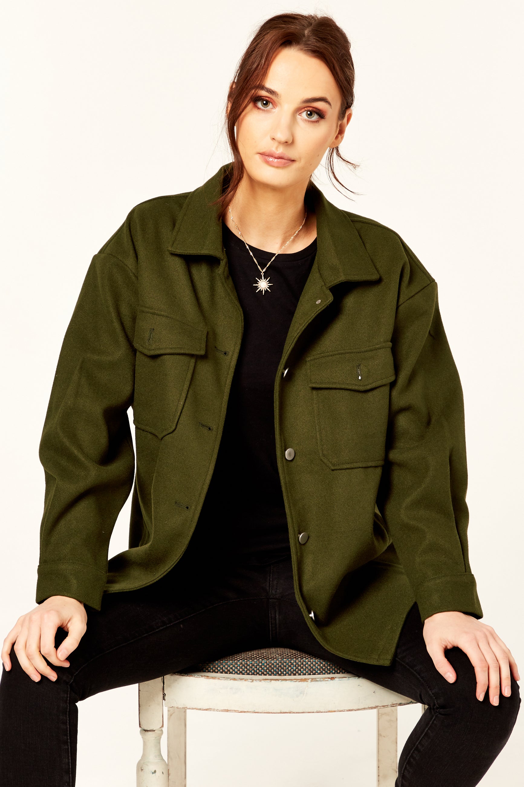 Khaki Oversized Pocket Detail Shacket