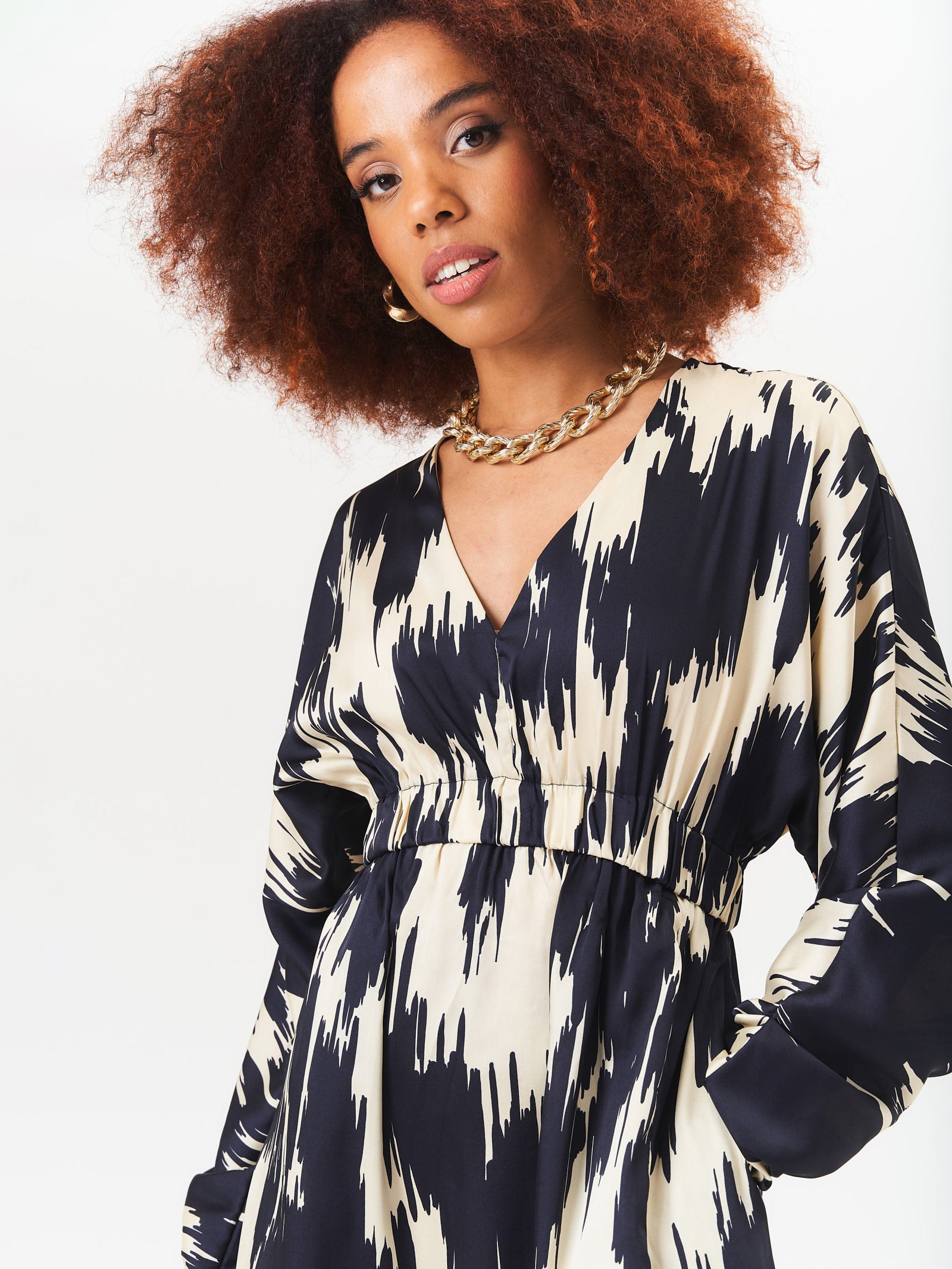 Mono Abstract Print Elasticated Waist Midi Dress