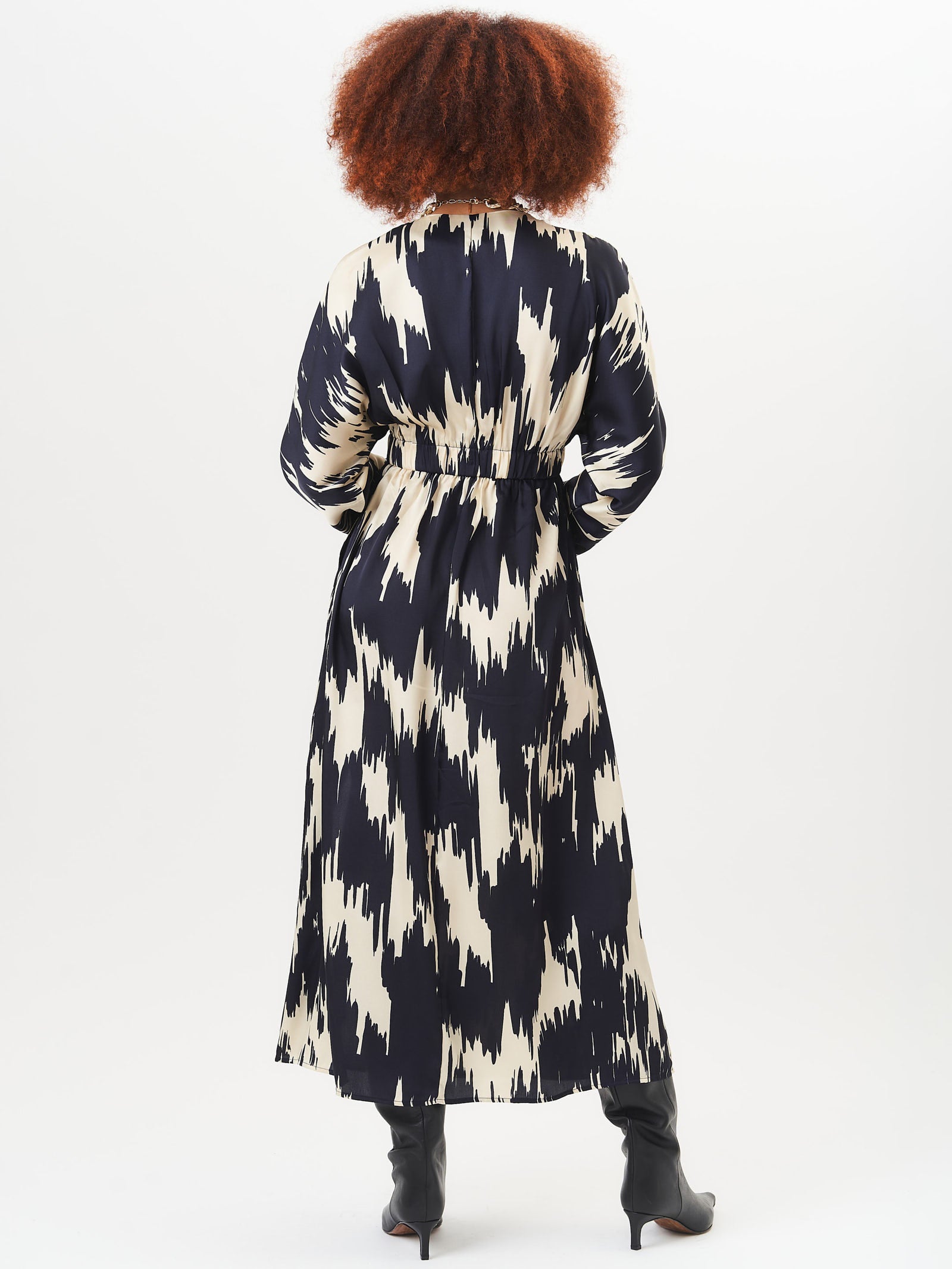 Mono Abstract Print Elasticated Waist Midi Dress