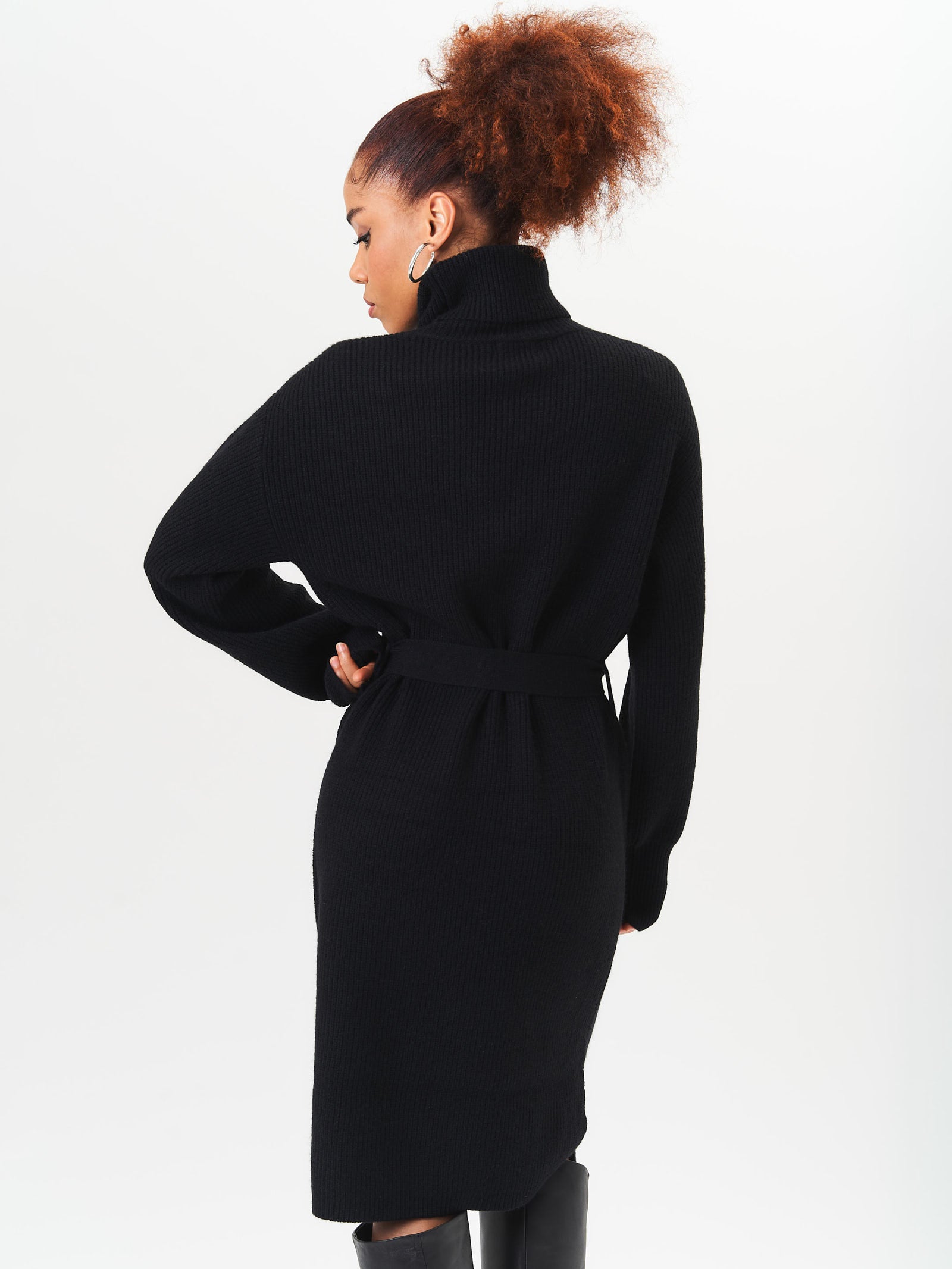 Black Roll Neck Oversized Knit Jumper Dress