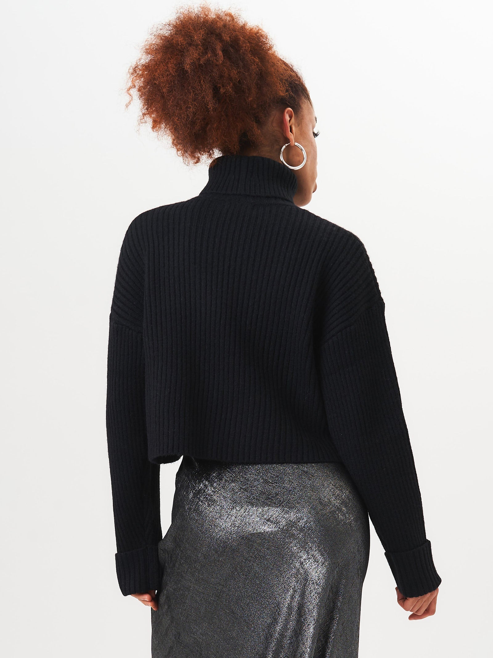 Black High Neck Chunky Knit Crop Jumper