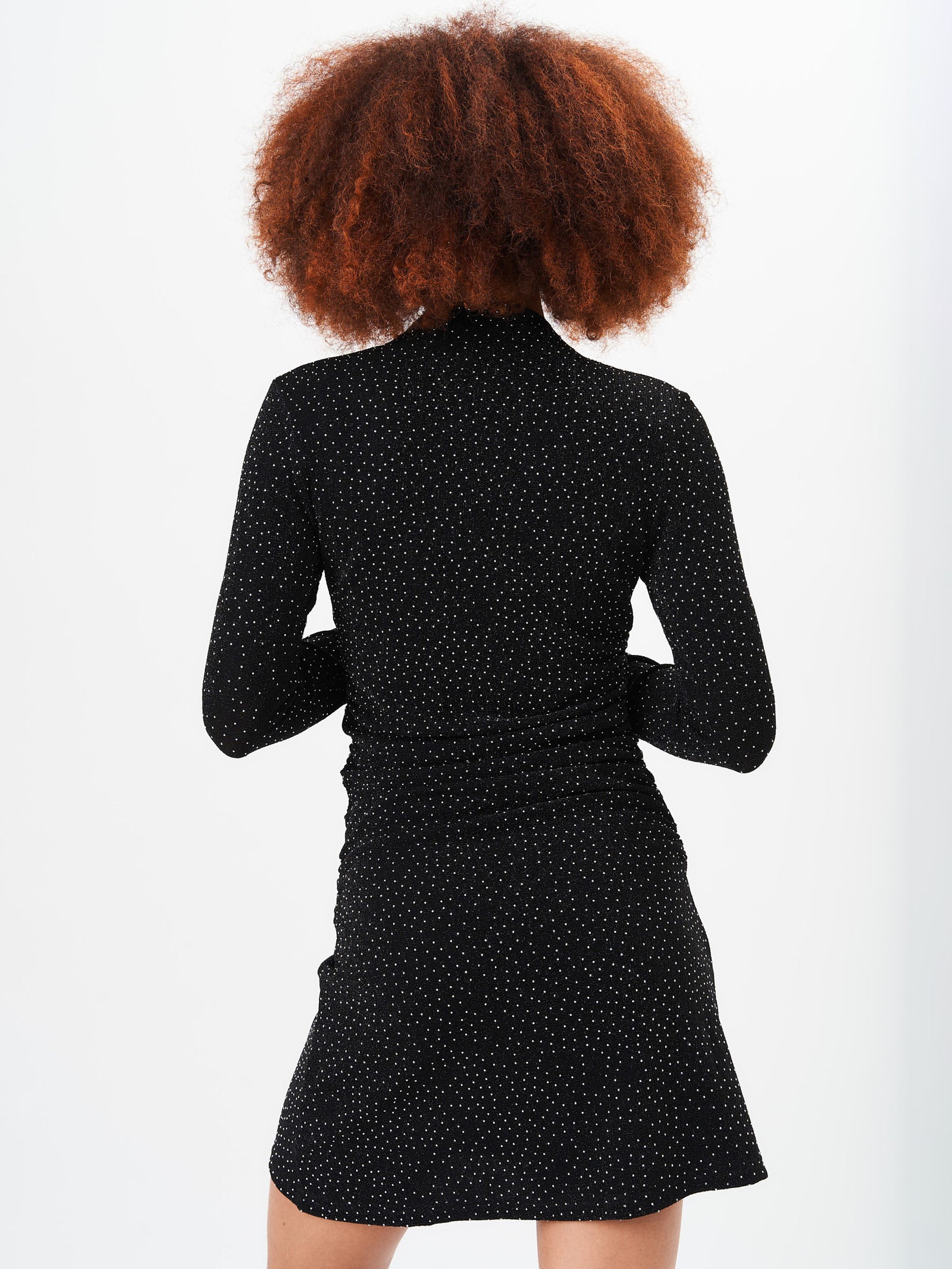 Black High Neck Stud Hot Fix Stretchy Mini Dress