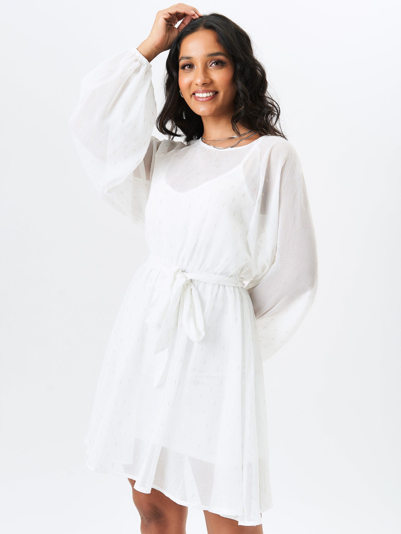 Ivory Long Sleeve Chiffon Foil Mini Dress – Gini London