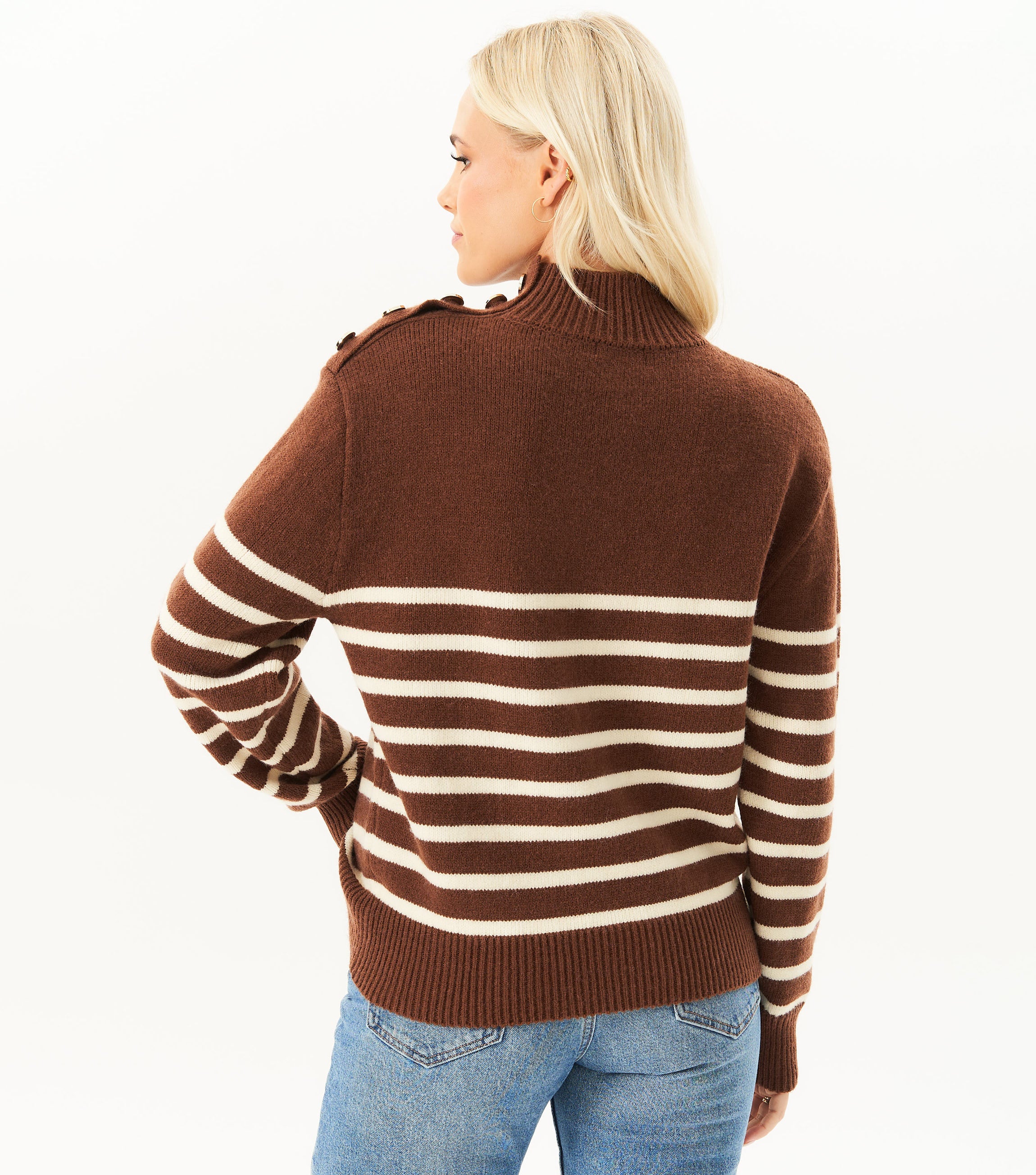 Brown High Neck Stripe Oversized Jumper