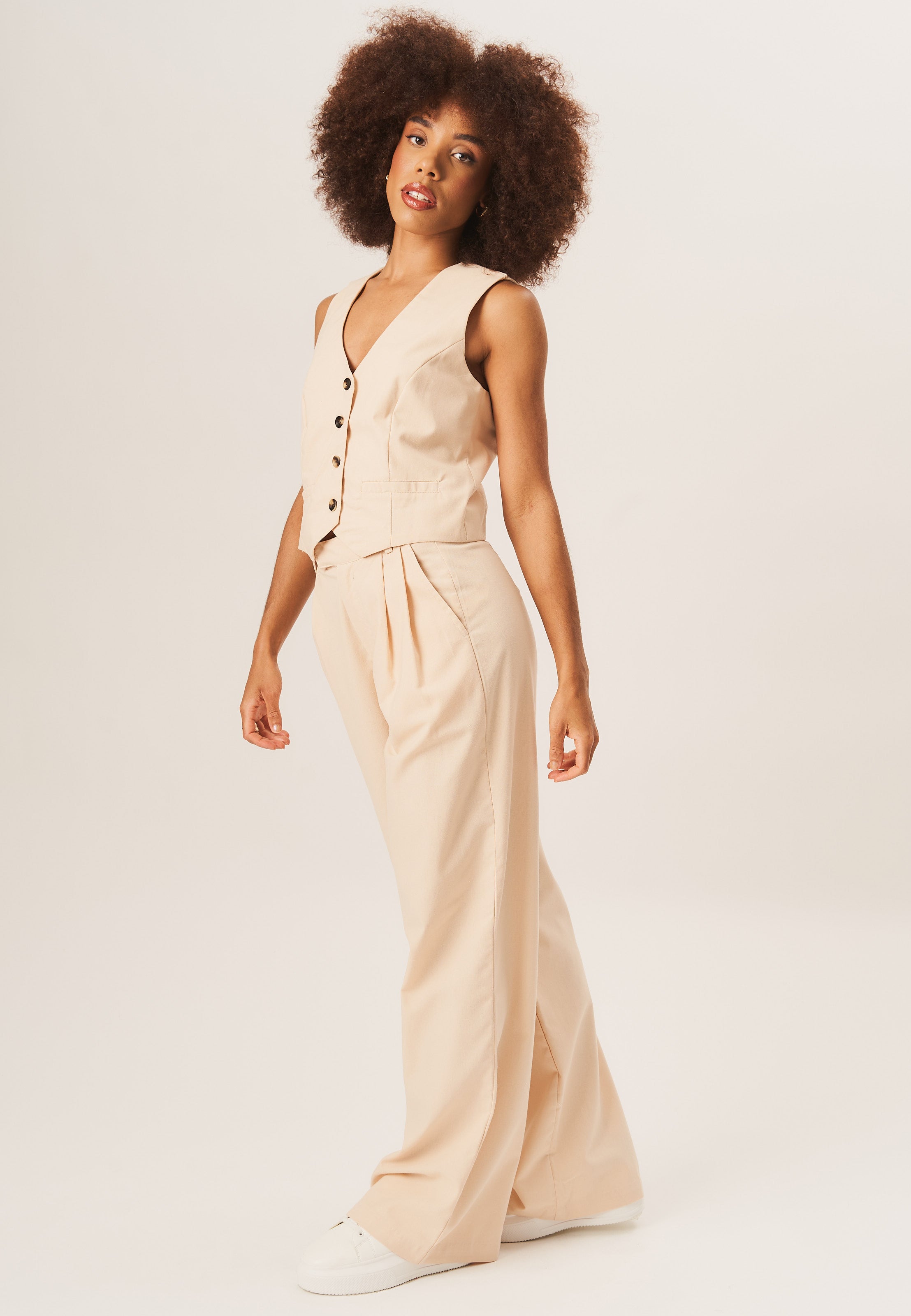 Stone Tailored Cotton Wide Leg Trousers