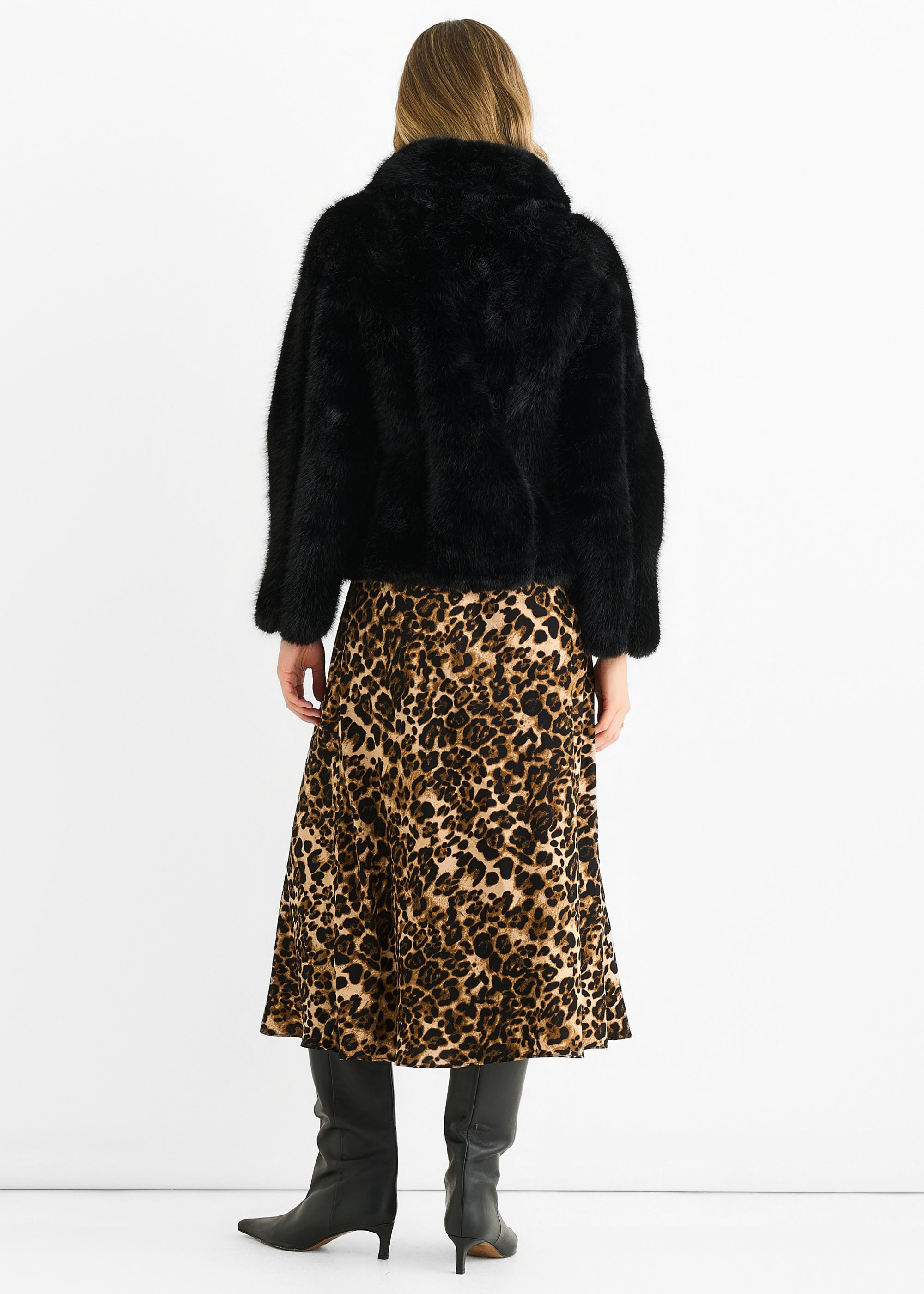 Black Zip Front Faux Fur Short Jacket