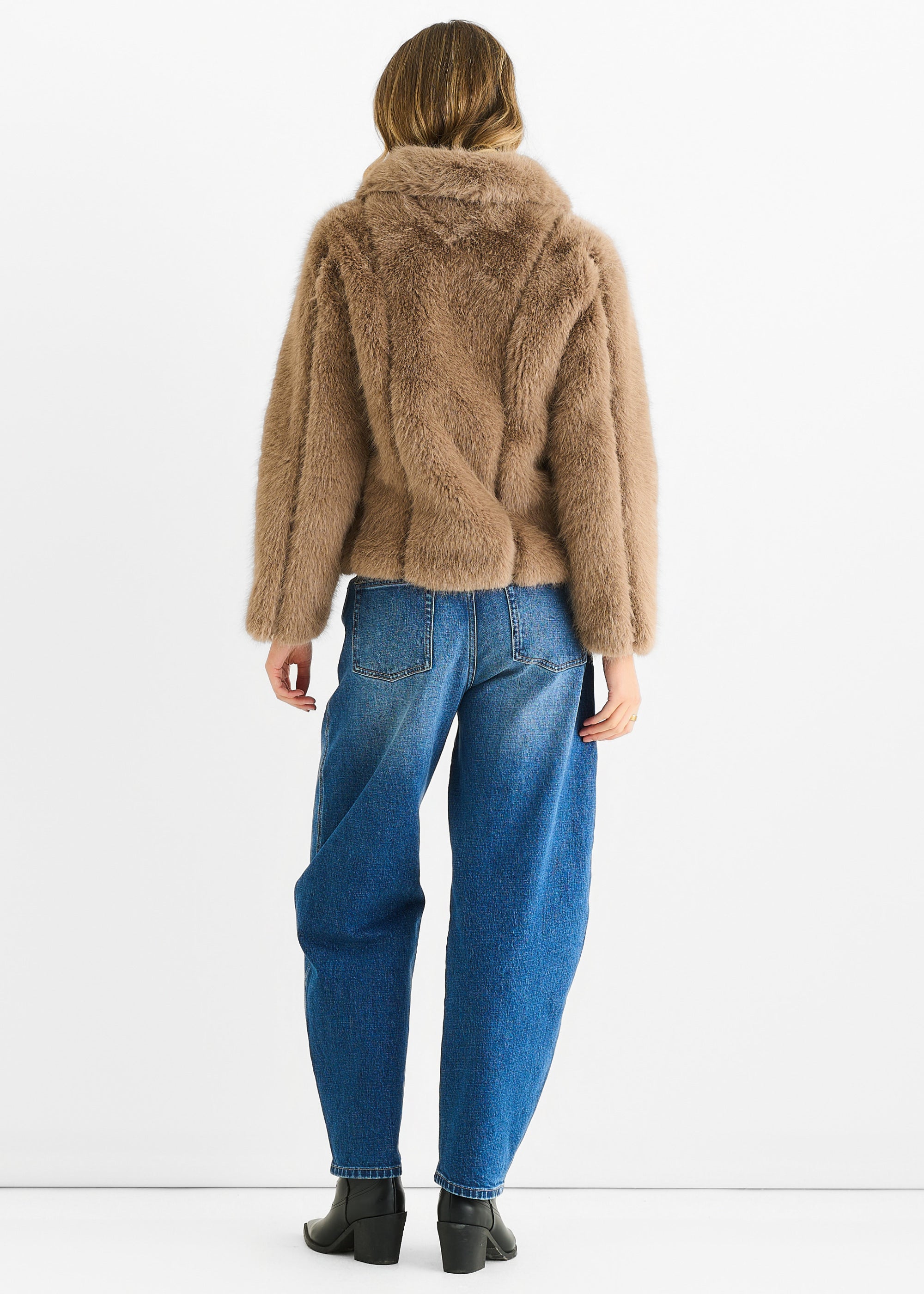 Stone Zip Front Faux Fur Short Jacket