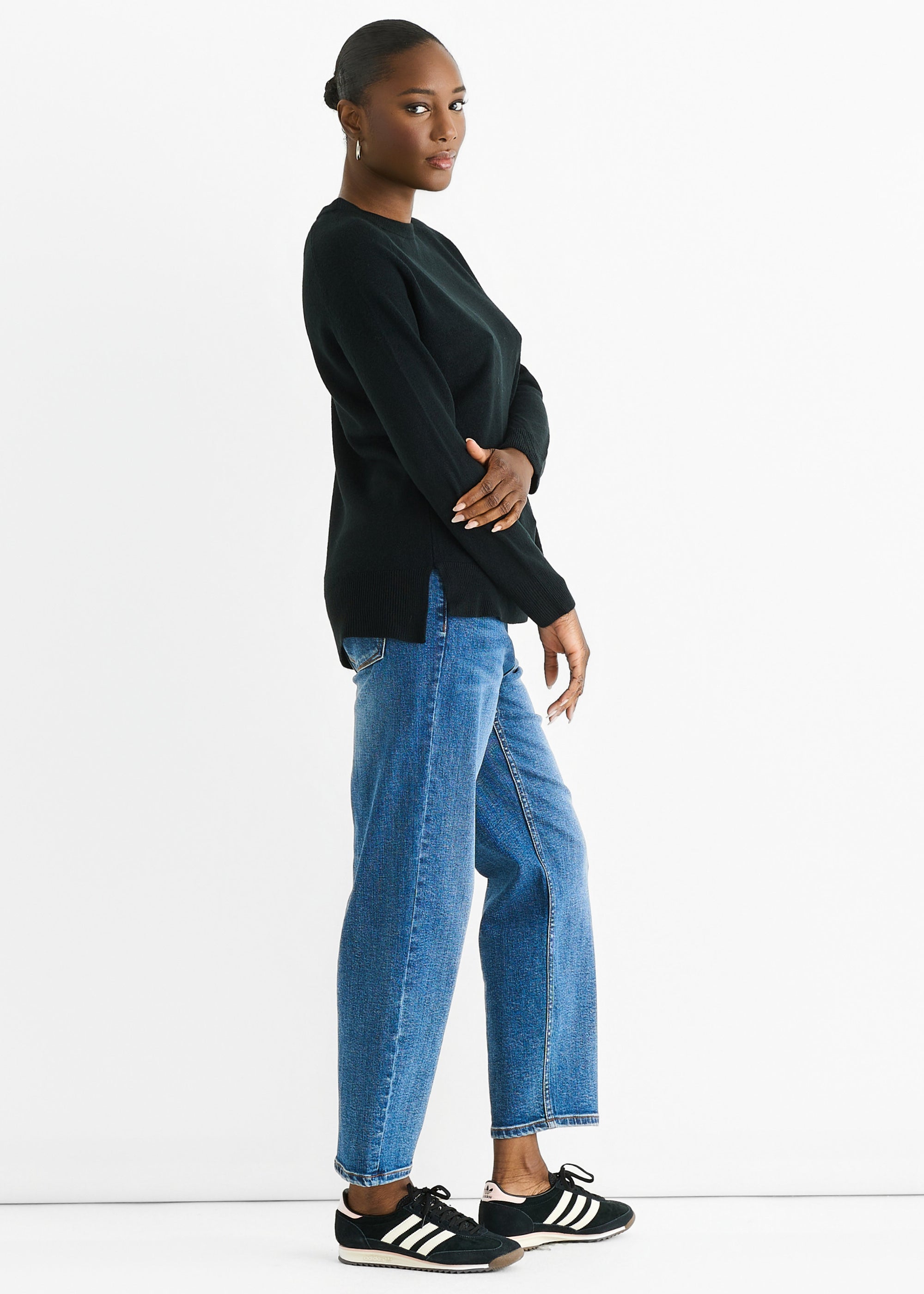 Black Crew Neck Fine Knit Oversized Jumper