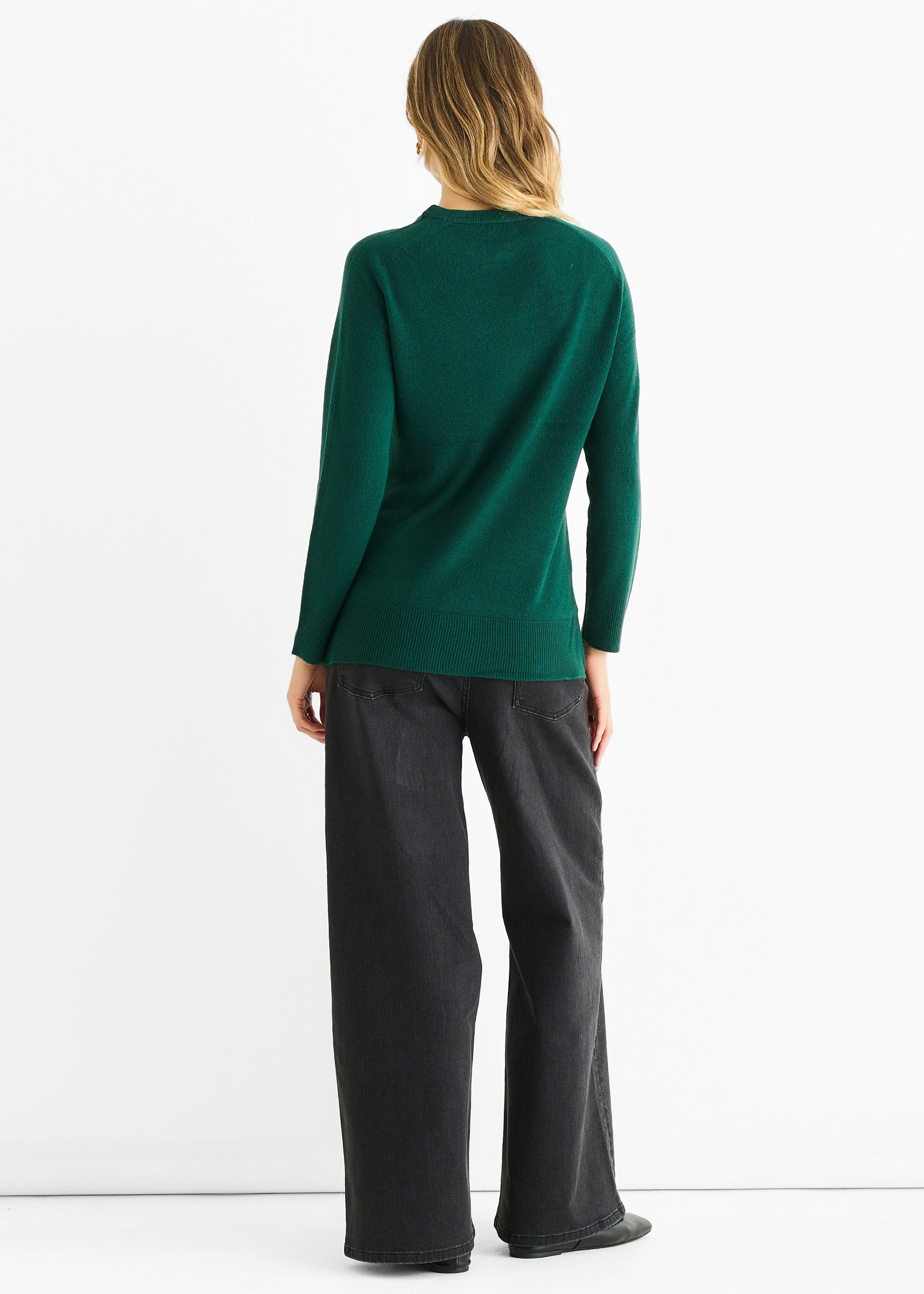 Green Crew Neck Fine Knit Oversized Jumper