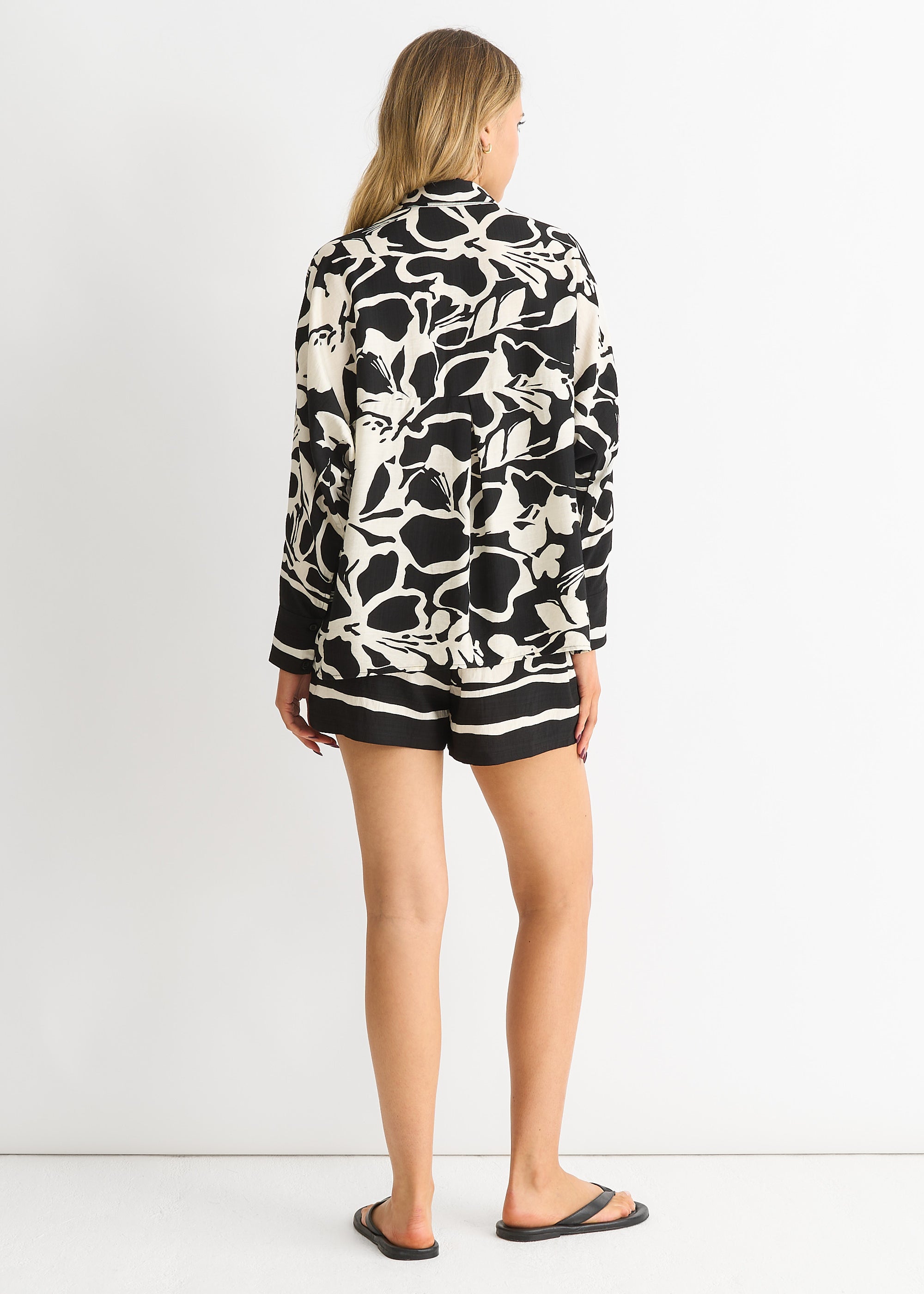 Mono Border Print Viscose Oversized Shirt