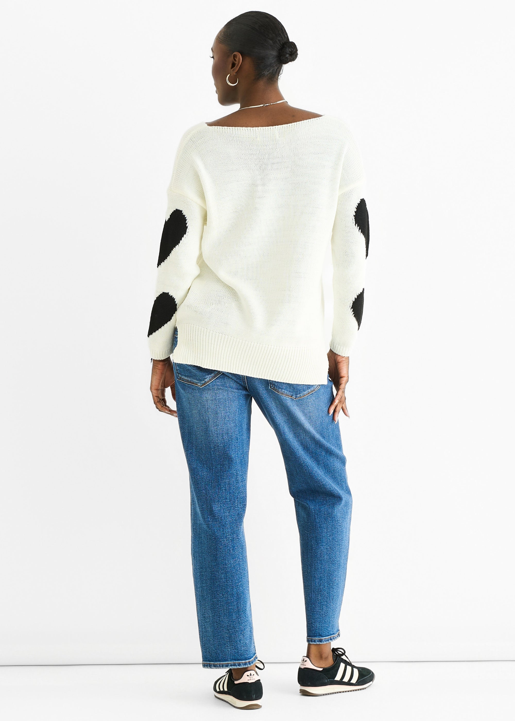 White V Neck Oversized Heart Knit Jumper