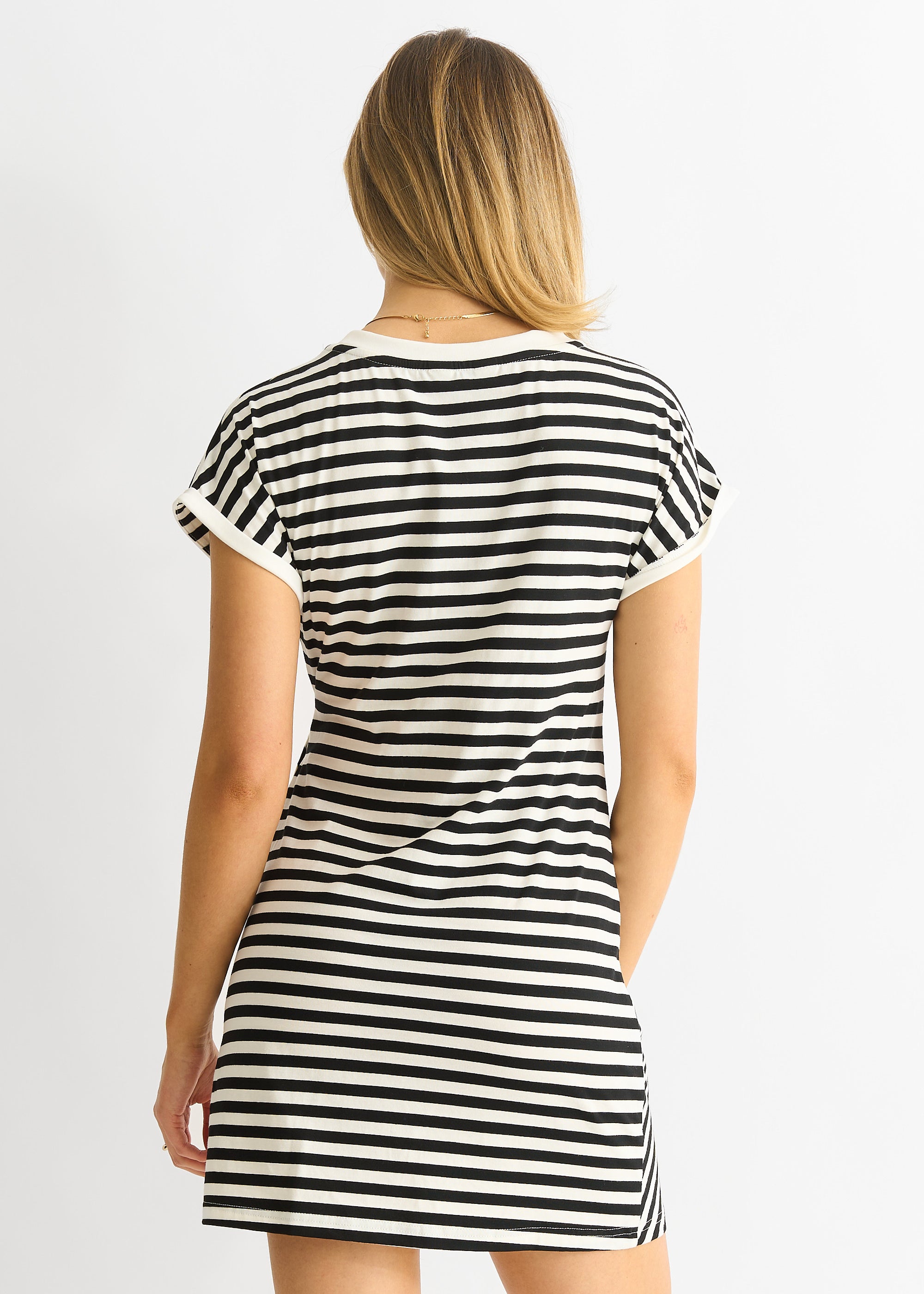 Black Stretch Stripe Mini Dress