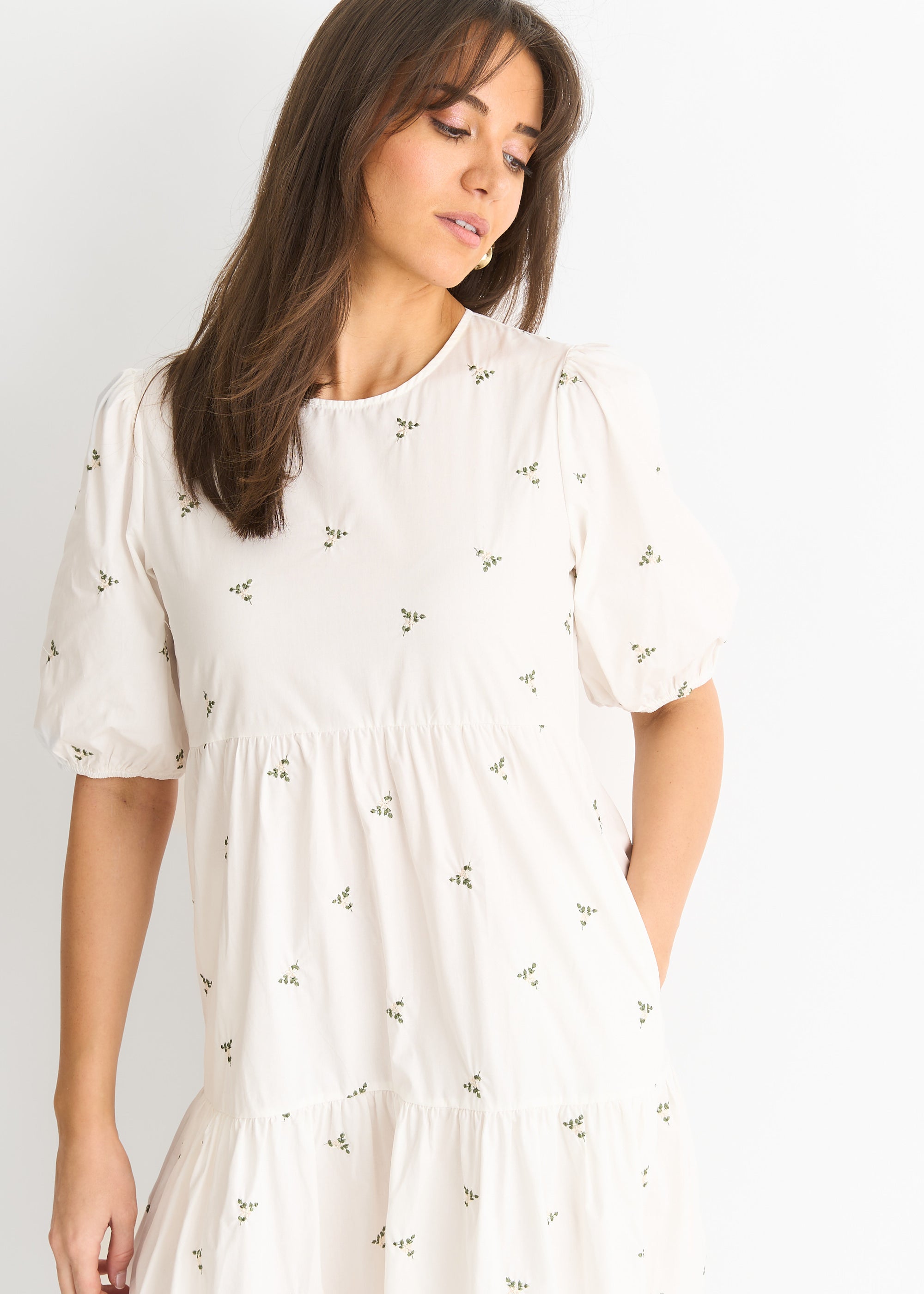 Broderie Cotton Smock Midi Dress